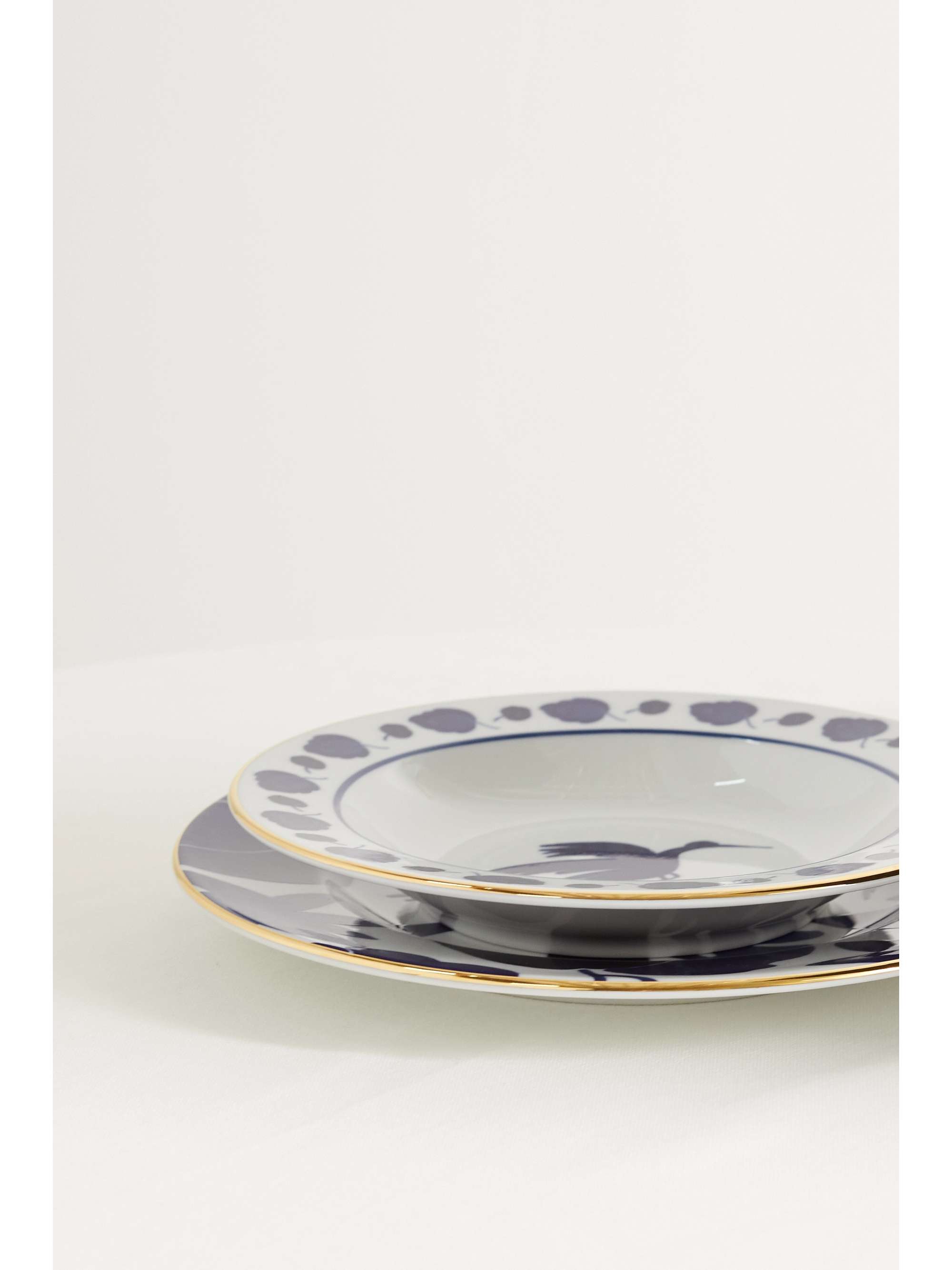 LA DOUBLEJ Gold-plated porcelain soup bowl and dinner plate set