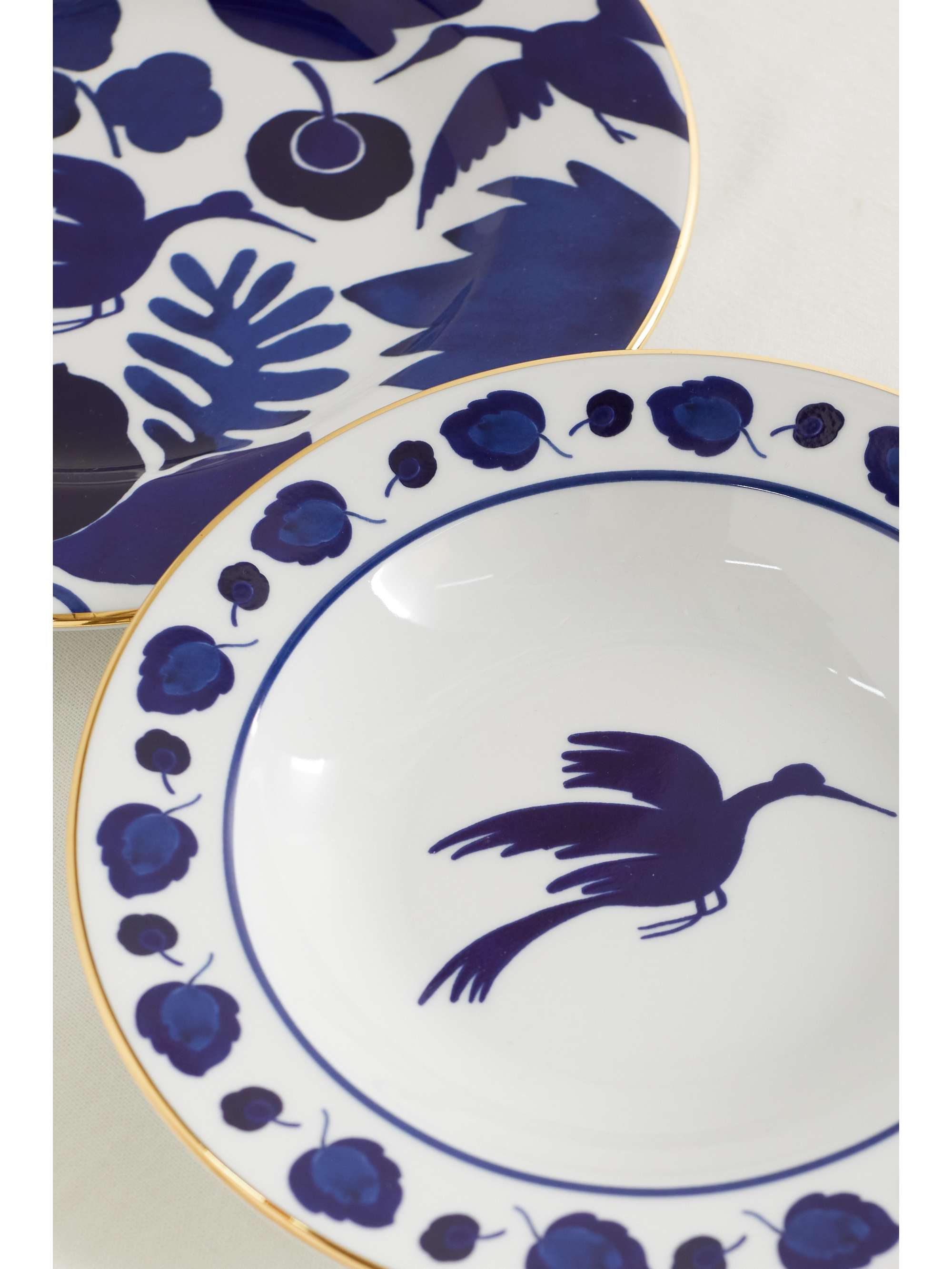 LA DOUBLEJ Gold-plated porcelain soup bowl and dinner plate set