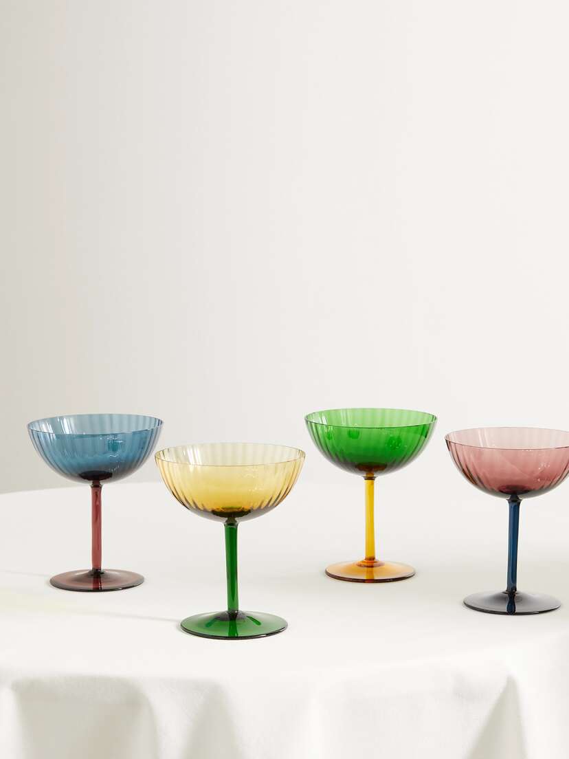 La DoubleJ Rainbow Set Of Four Murano Glass Champagne Coupes