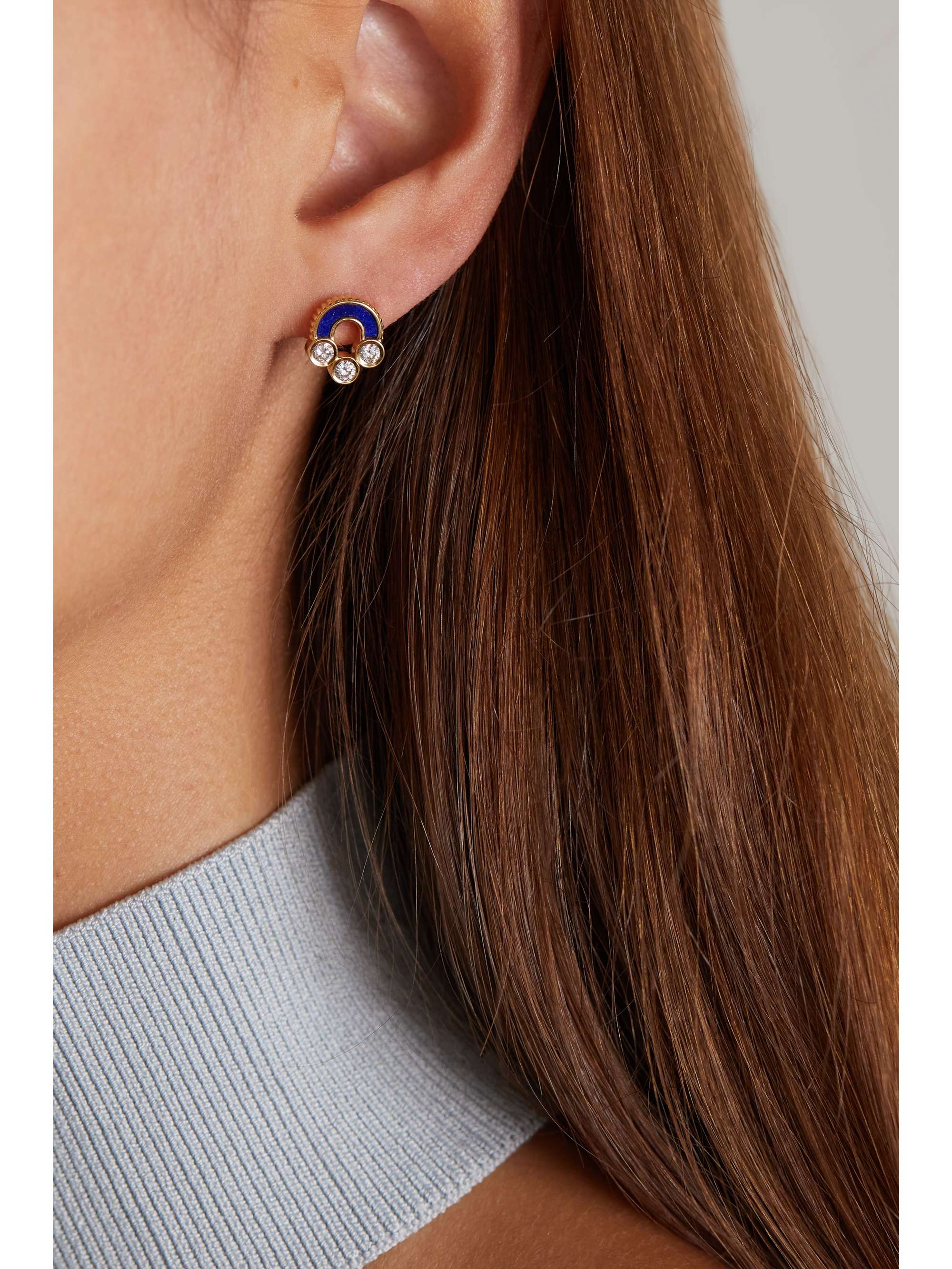 VILTIER Magnetic Stud 18-karat gold, lapis lazuli and diamond earrings