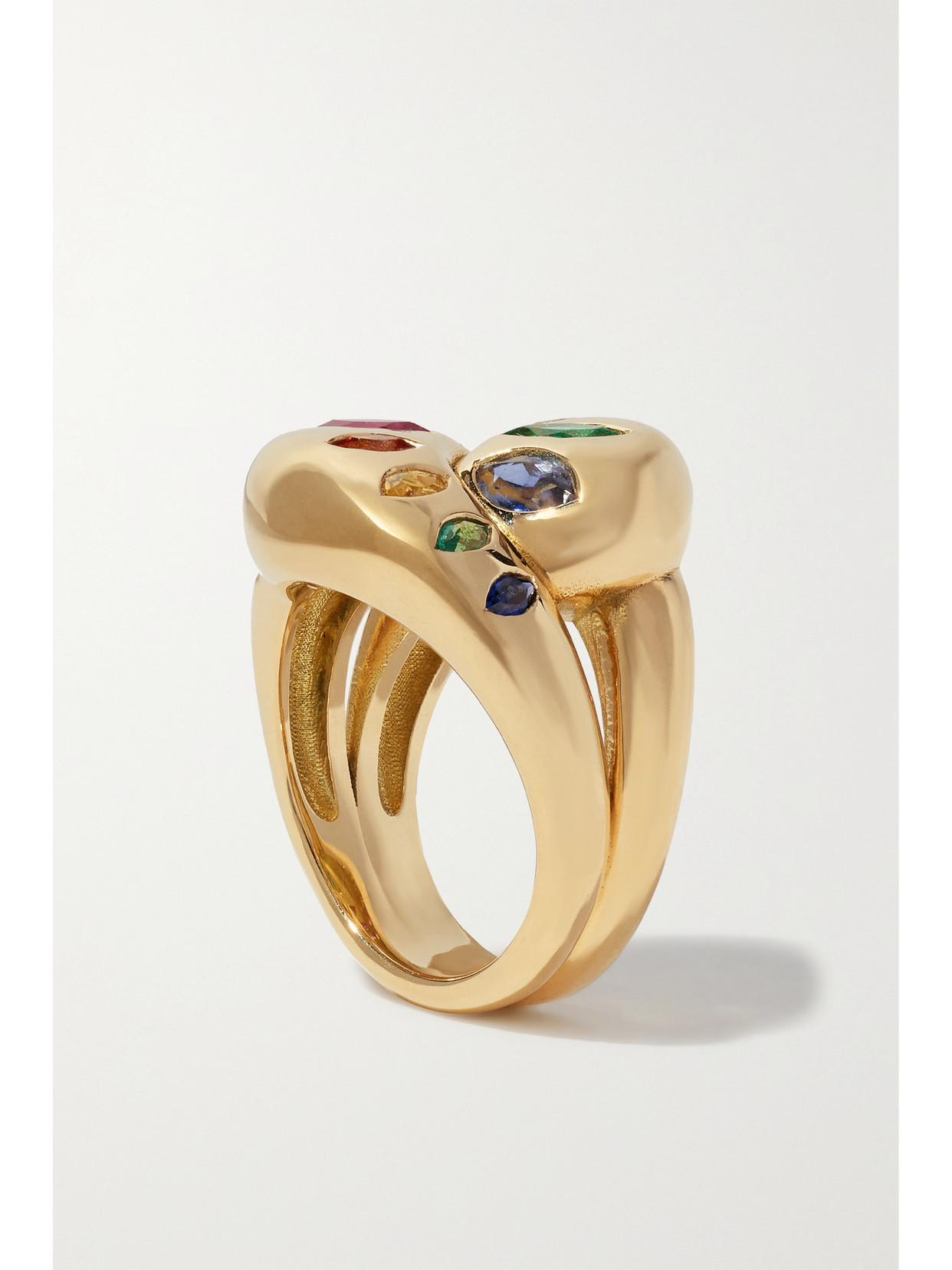 BRENT NEALE KNOT 18-KARAT GOLD, SAPPHIRE AND EMERALD RING