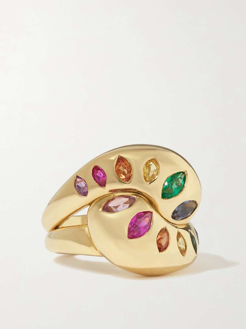 Brent Neale Knot 18-karat Gold, Sapphire And Emerald Ring