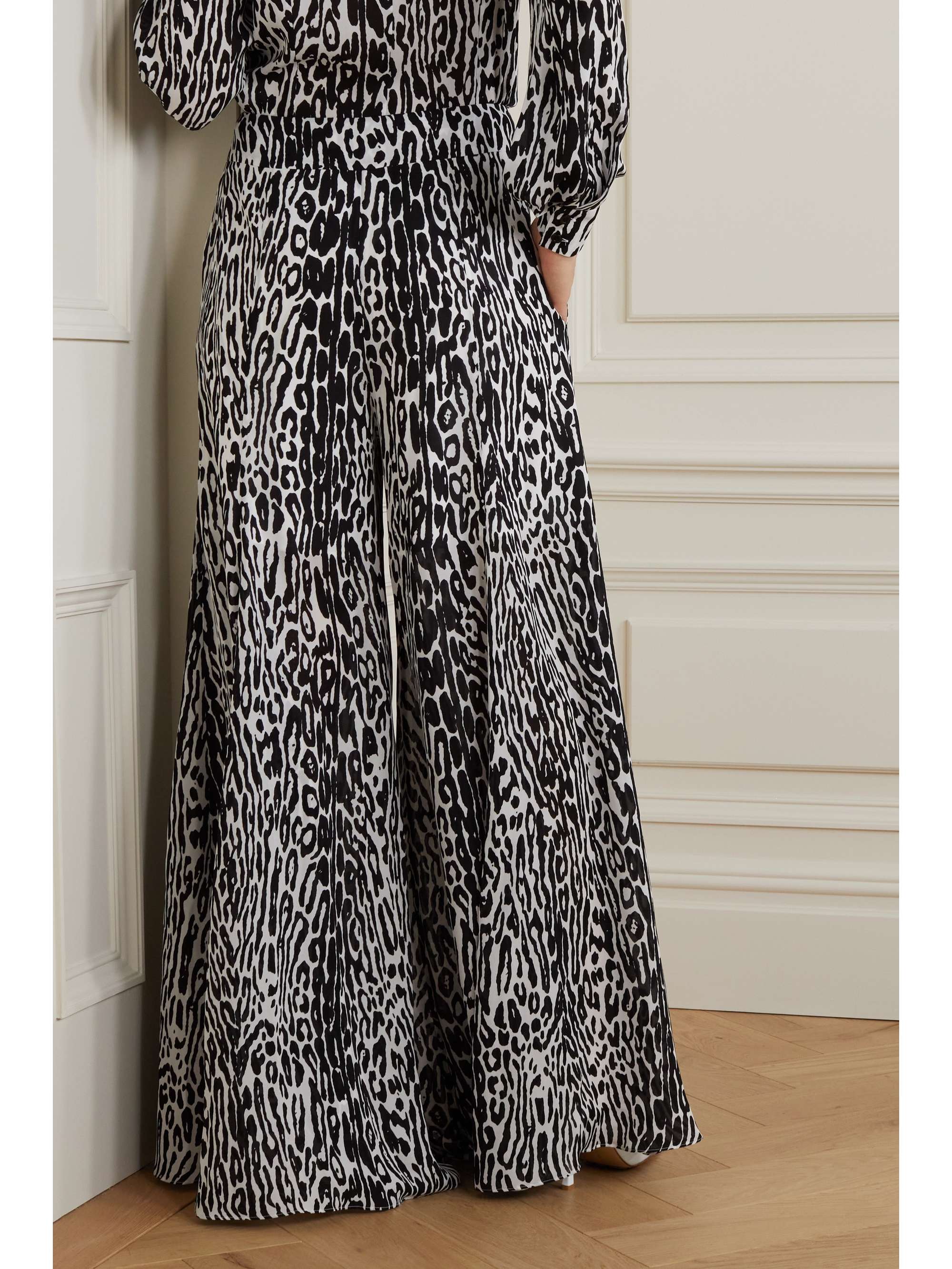CAROLINA HERRERA 豹纹真丝双绉阔腿裤