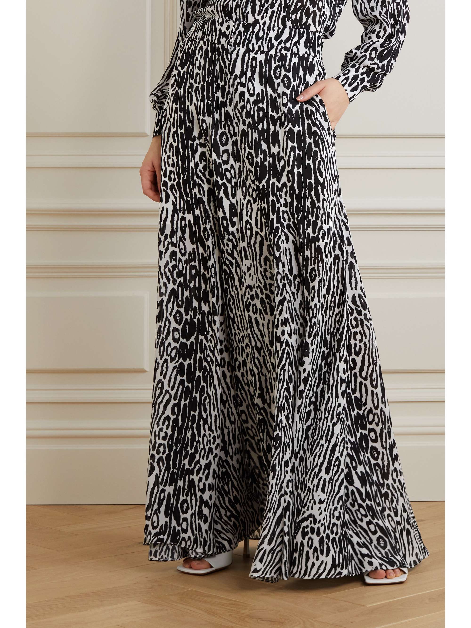 CAROLINA HERRERA 豹纹真丝双绉阔腿裤