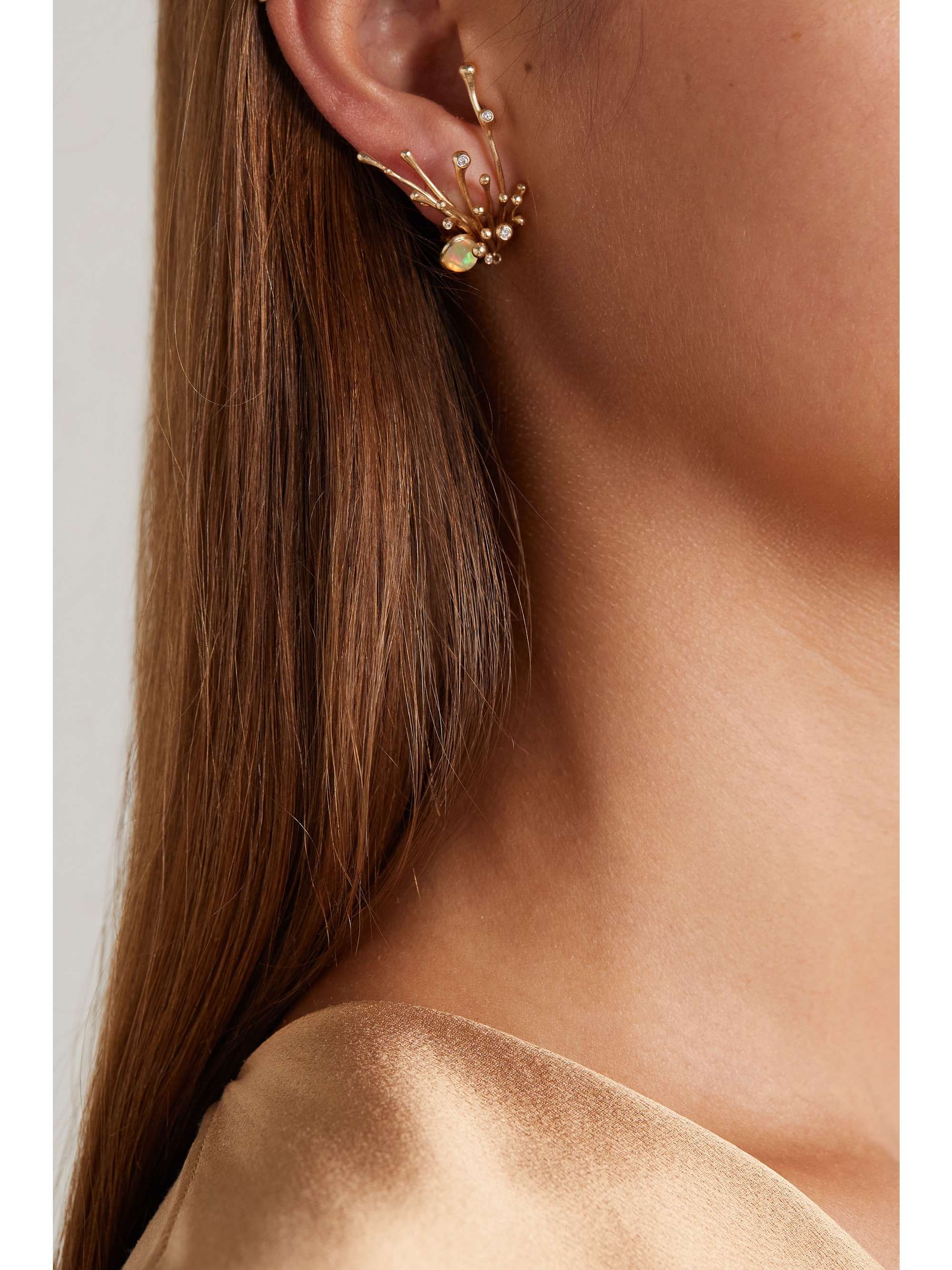 OLE LYNGGAARD COPENHAGEN BoHo large 18-karat gold, opal and diamond single clip earring