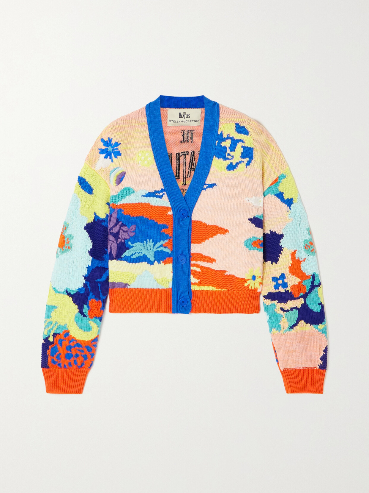Stella McCartney + The Beatles Get Back Cropped Embroidered Intarsia Cotton Cardigan - Blue