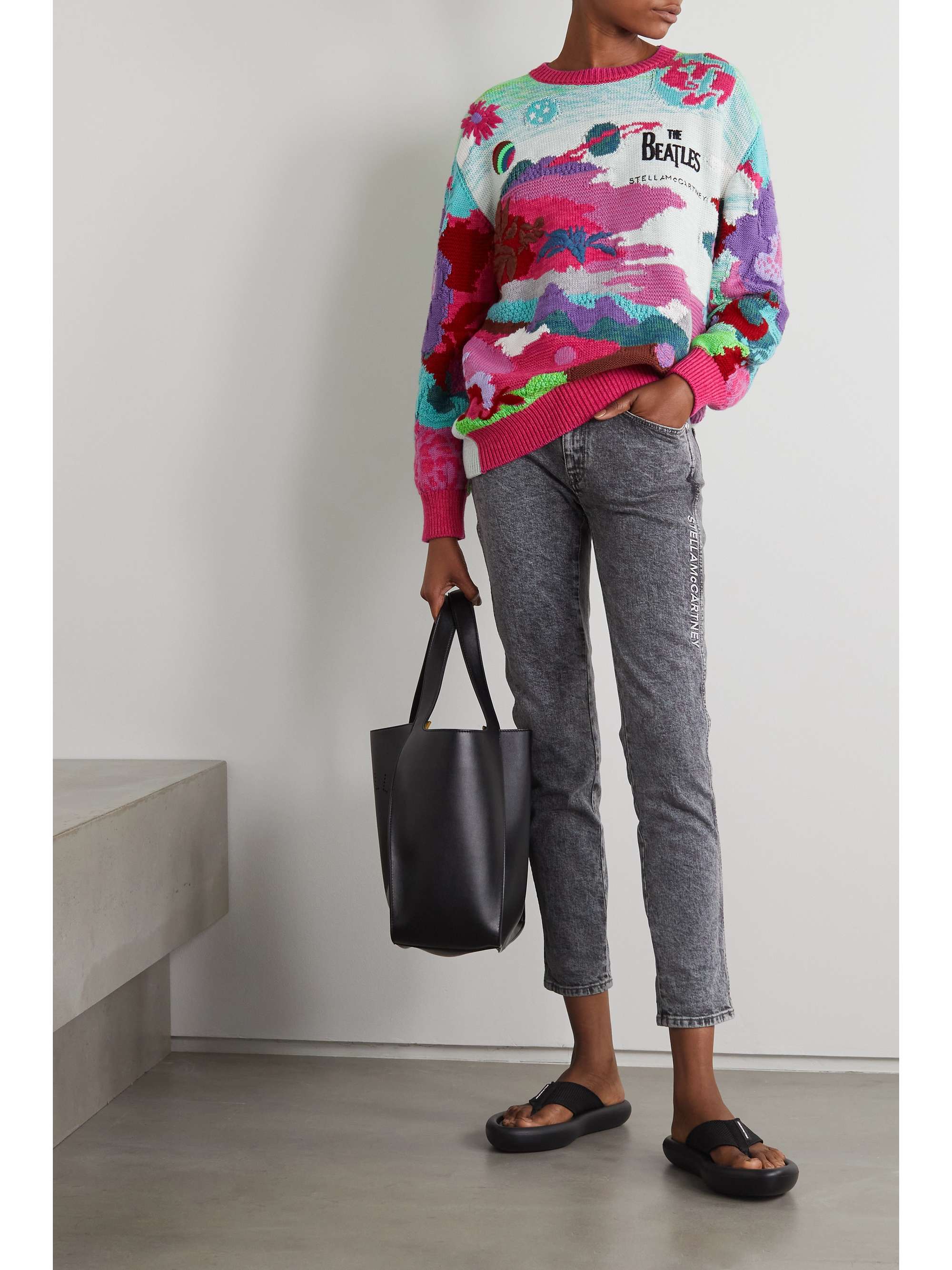 STELLA MCCARTNEY + The Beatles Get Back embroidered intarsia cotton sweater