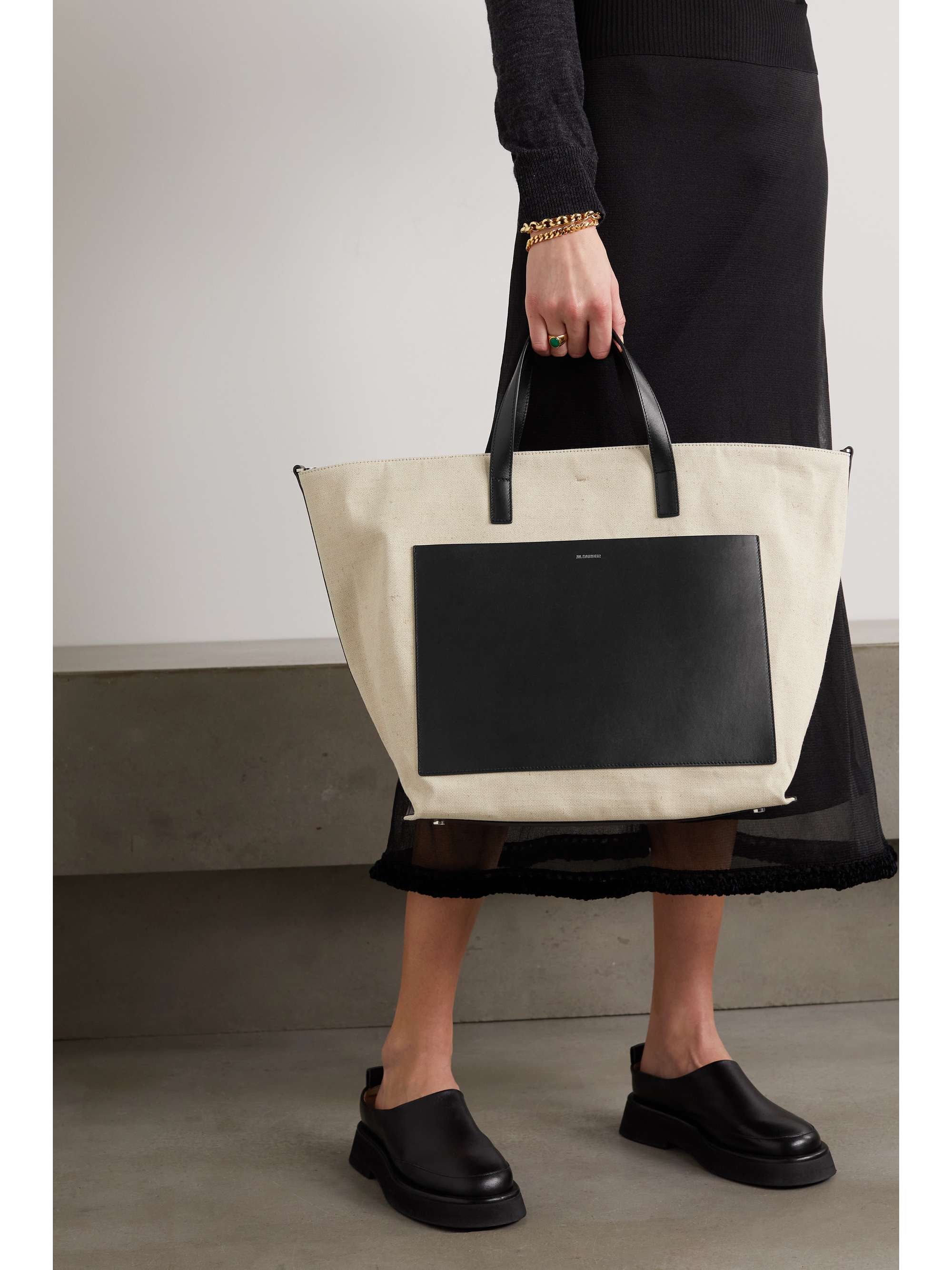 JIL SANDER Medium leather-trimmed canvas tote