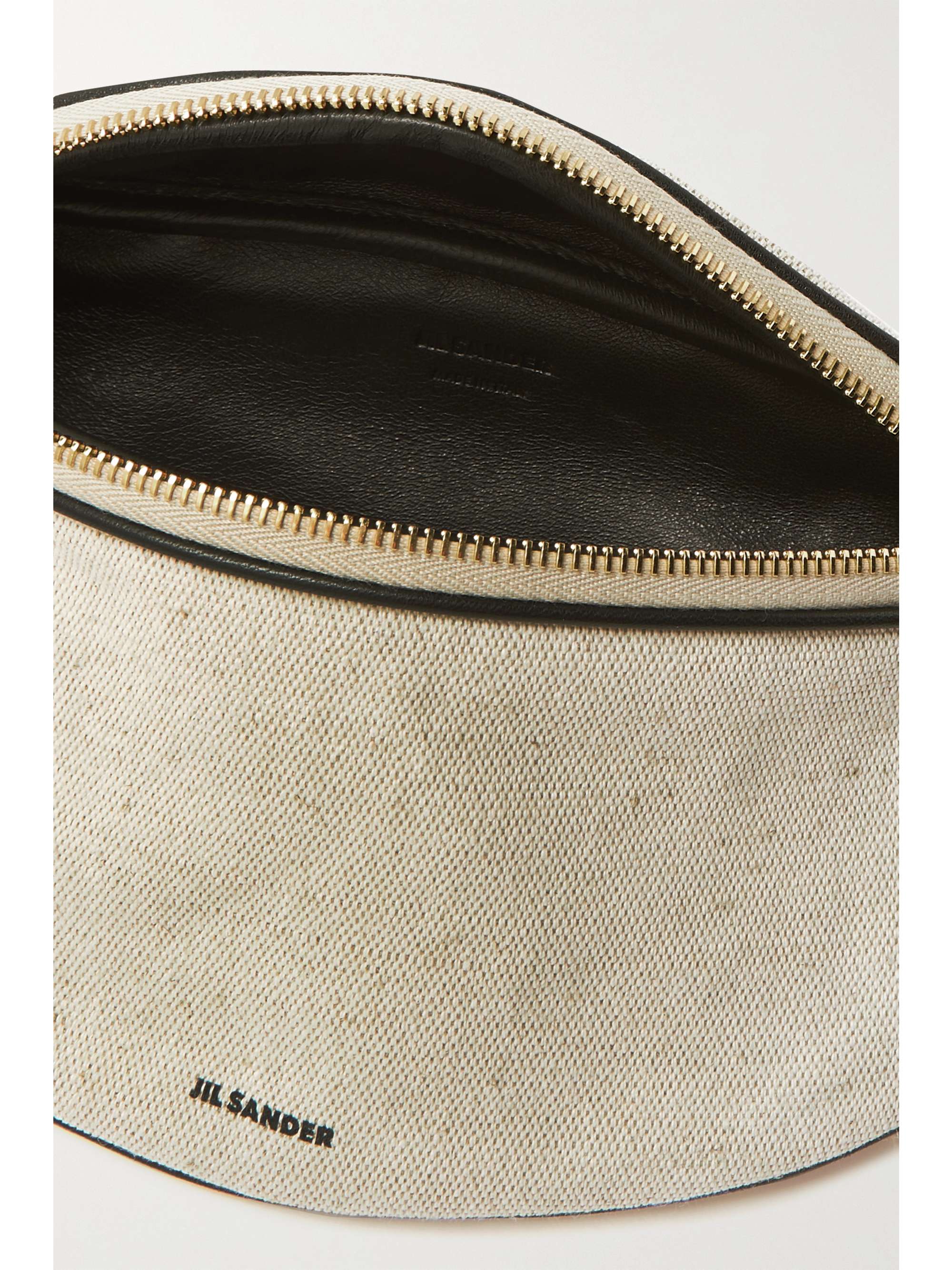 Moon small leather-trimmed cotton-canvas belt bag