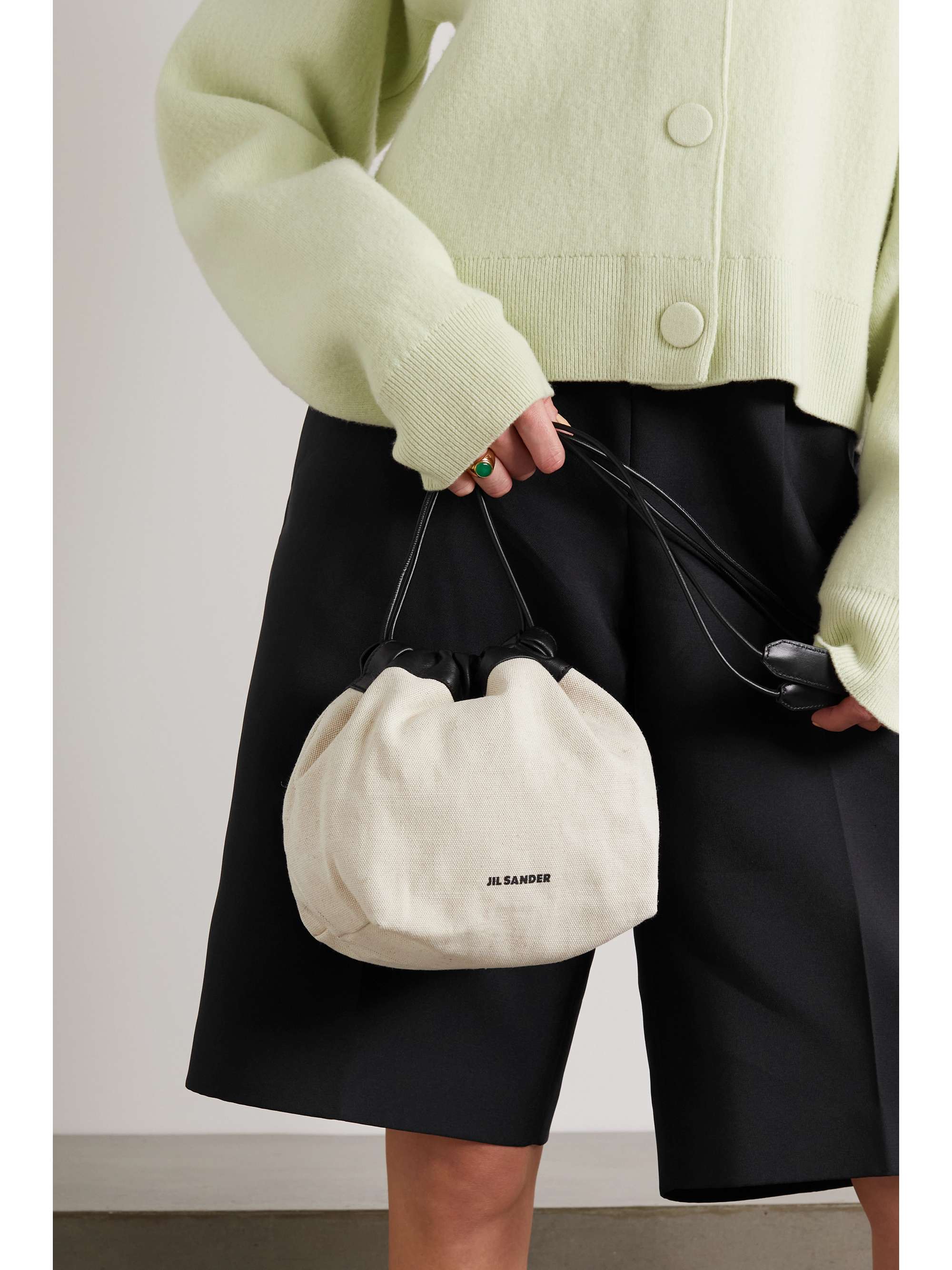 JIL SANDER Leather-trimmed canvas bucket bag