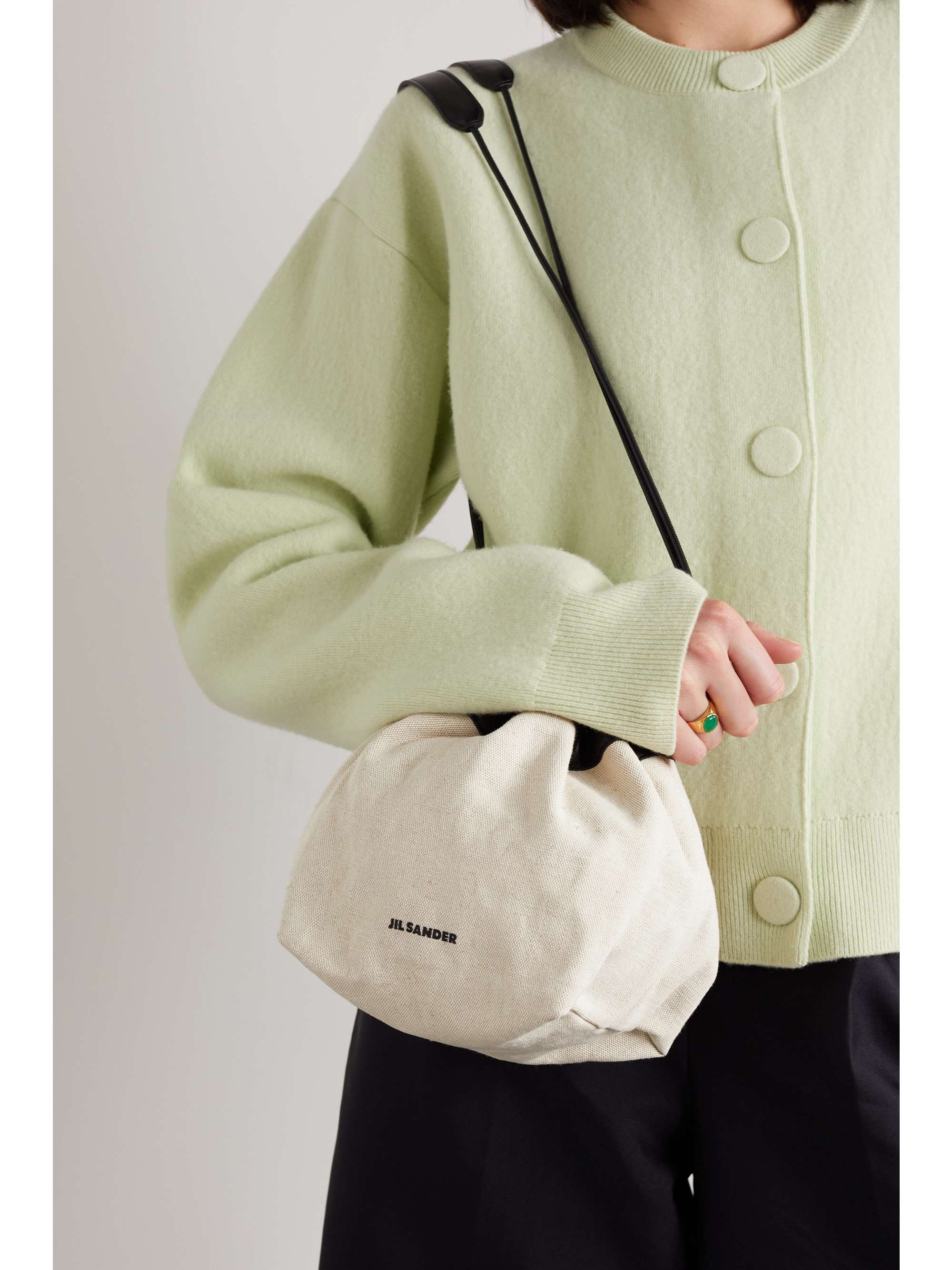 JIL SANDER Leather-trimmed canvas bucket bag | NET-A-PORTER