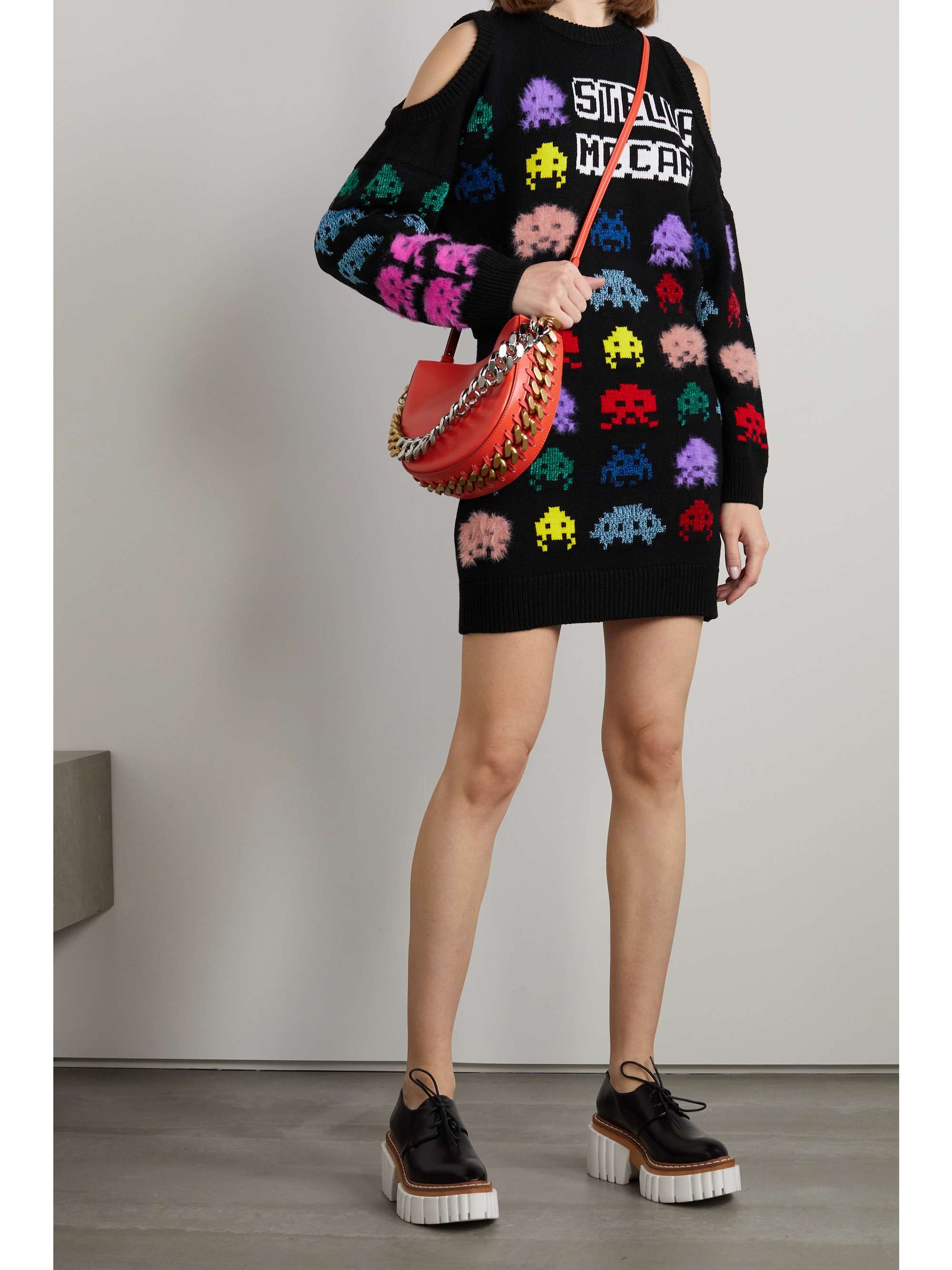 STELLA MCCARTNEY Game On cold-shoulder cutout intarsia-knit mini dress