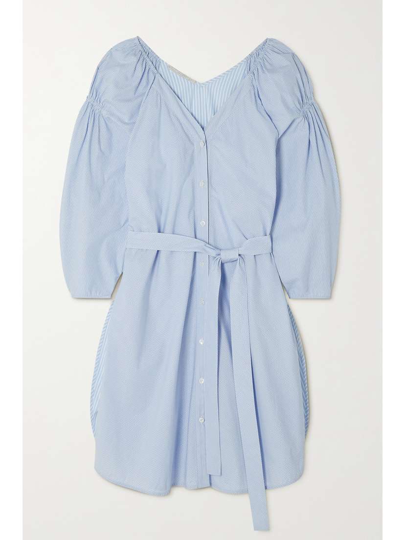 Stella McCartney Belted Pinstriped Cotton-poplin Dress