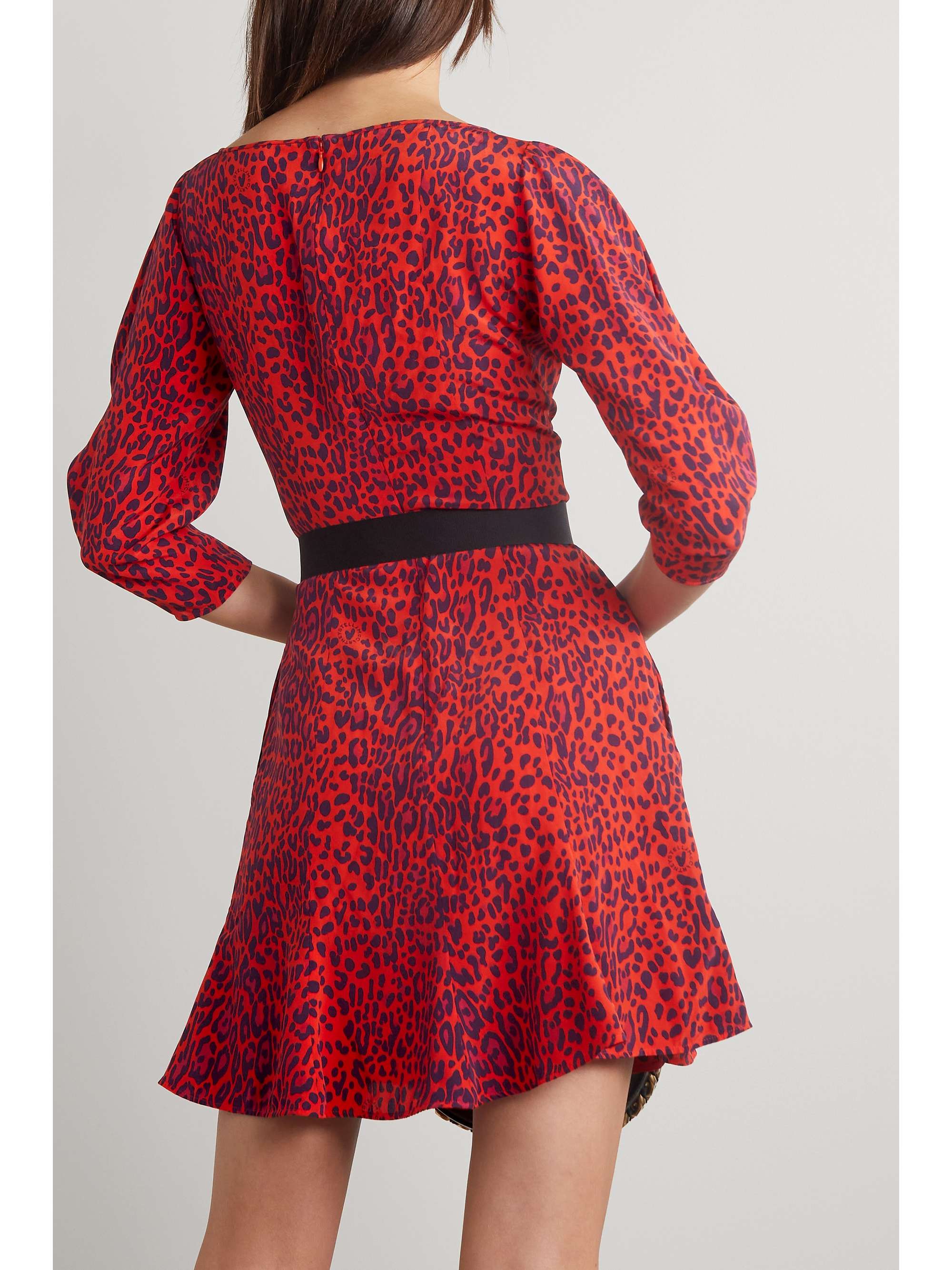STELLA MCCARTNEY Belted leopard-print silk crepe de chine mini dress