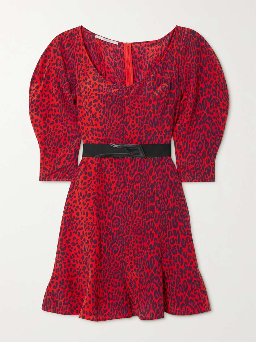 Stella McCartney Belted Leopard-print Silk Crepe De Chine Mini Dress