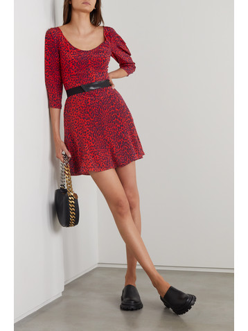 Stella McCartney Belted leopard-print silk crepe de chine mini dress