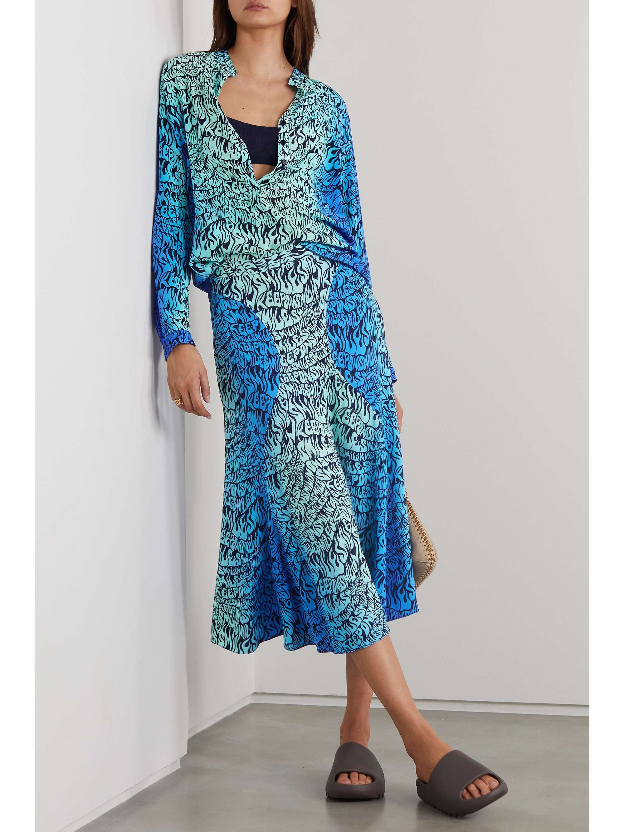 STELLA MCCARTNEY Printed crepe de chine midi skirt