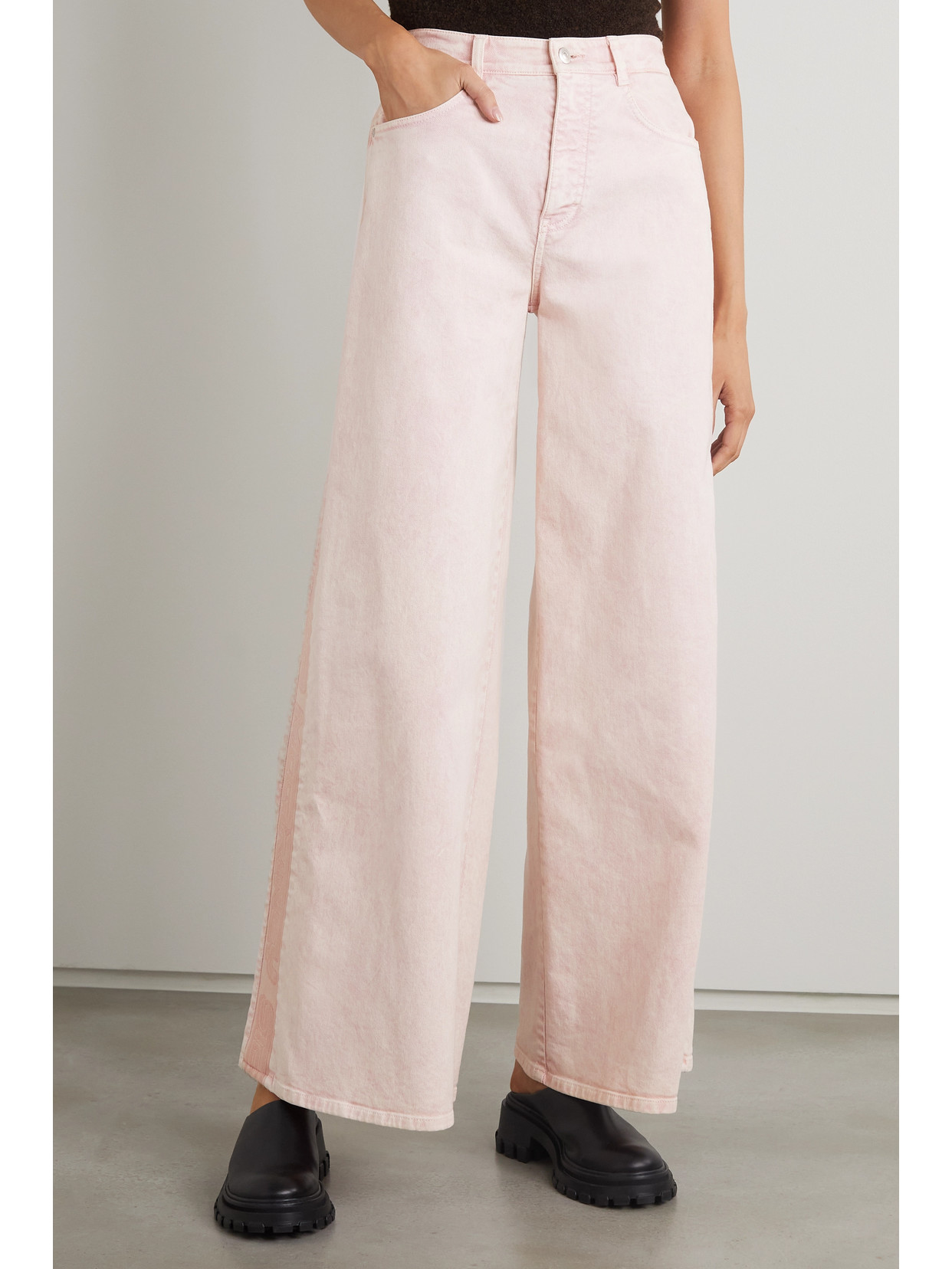 Stella Mccartney Canvas-trimmed High-rise Wide-leg Jeans In Orange