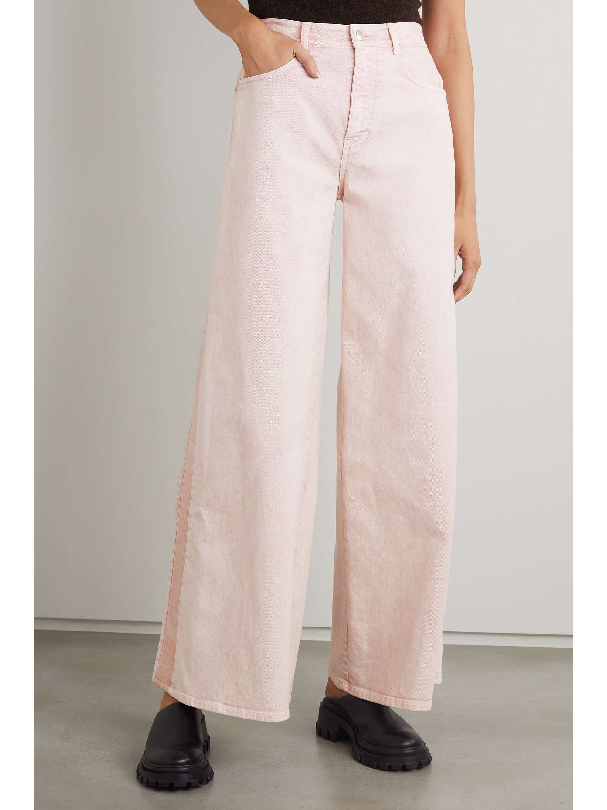STELLA MCCARTNEY Canvas-trimmed high-rise wide-leg jeans