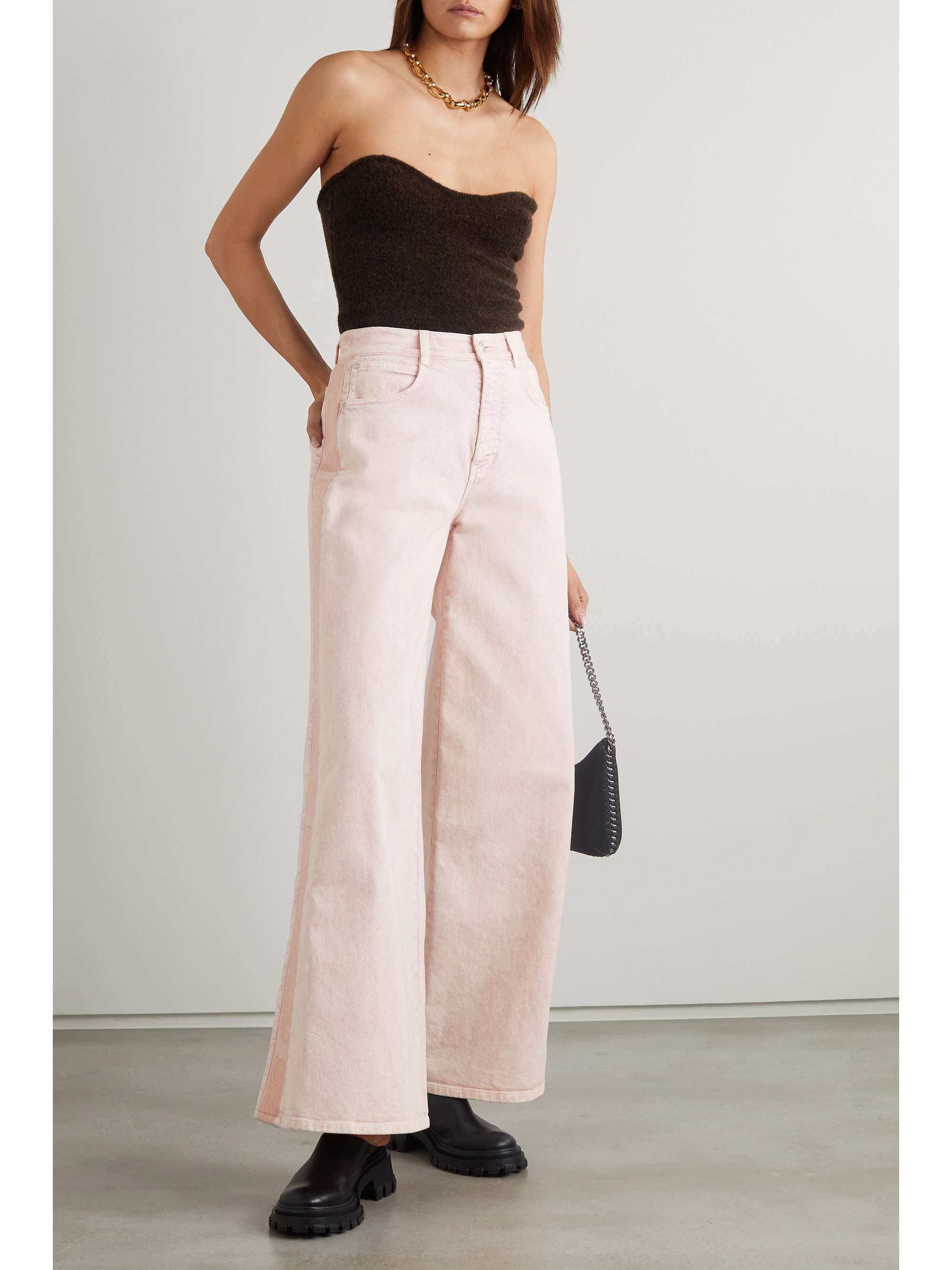 STELLA MCCARTNEY Canvas-trimmed high-rise wide-leg jeans
