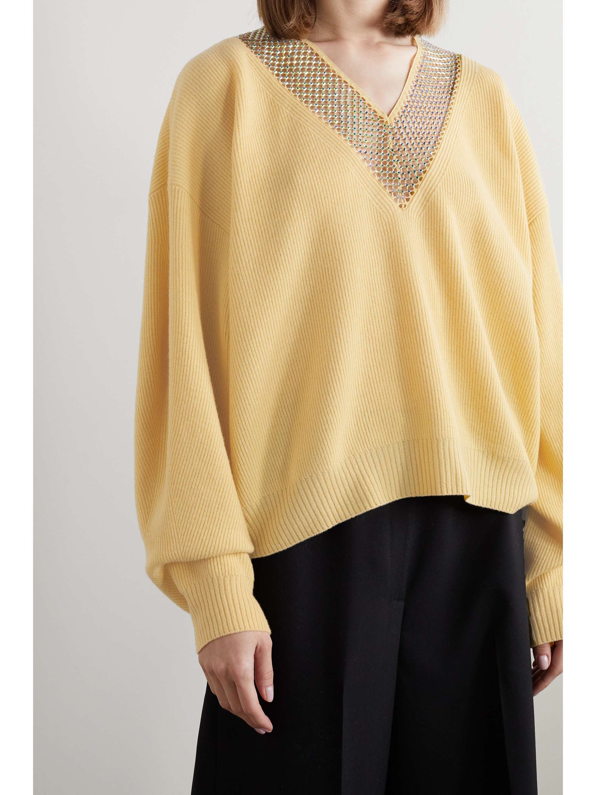 STELLA MCCARTNEY Crystal-embellished cutout ribbed wool sweater