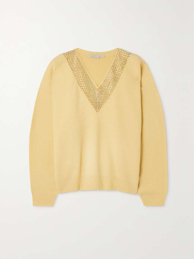 Stella McCartney Crystal-embellished Cutout Ribbed Wool Sweater