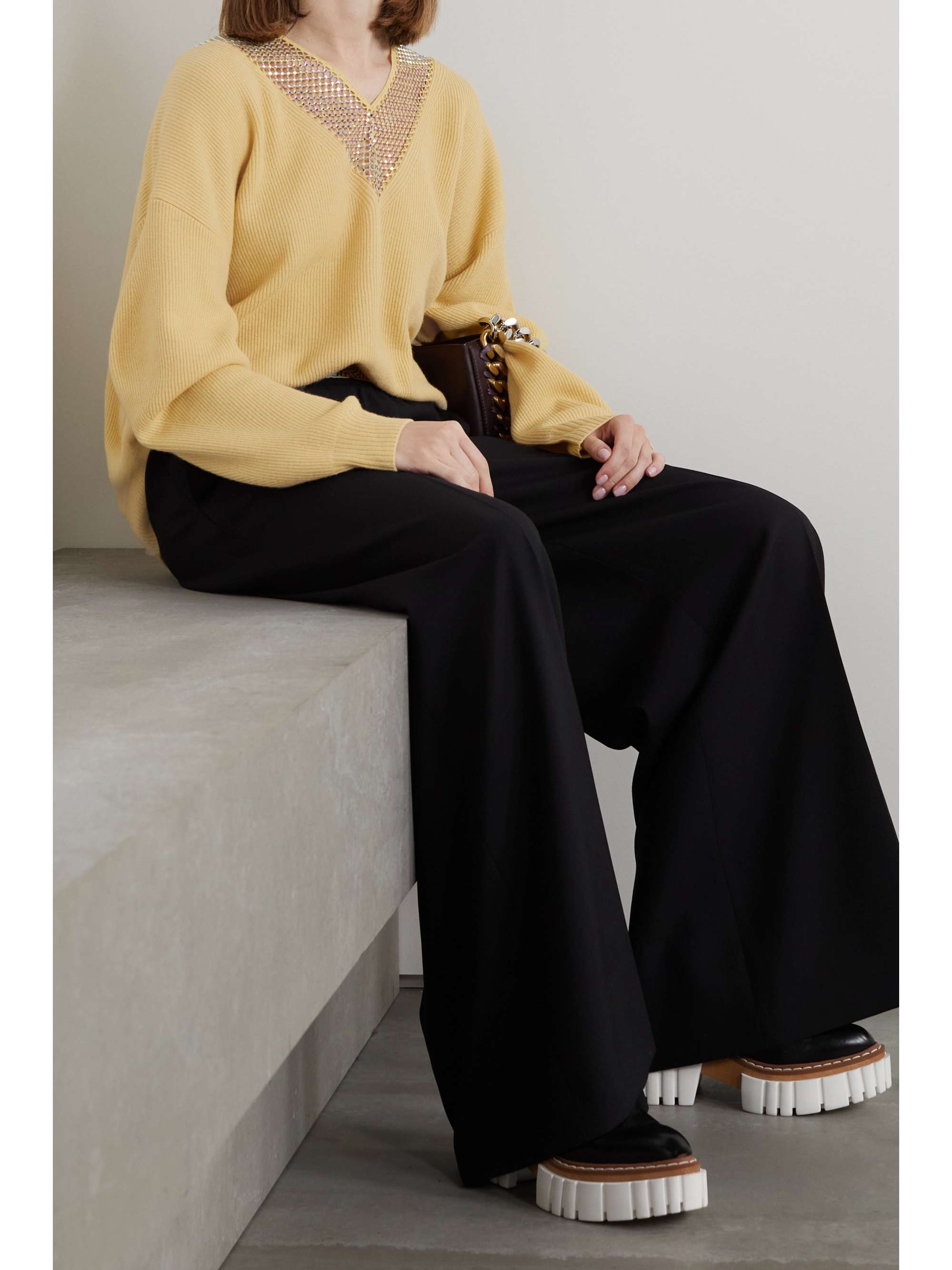 STELLA MCCARTNEY Crystal-embellished cutout ribbed wool sweater