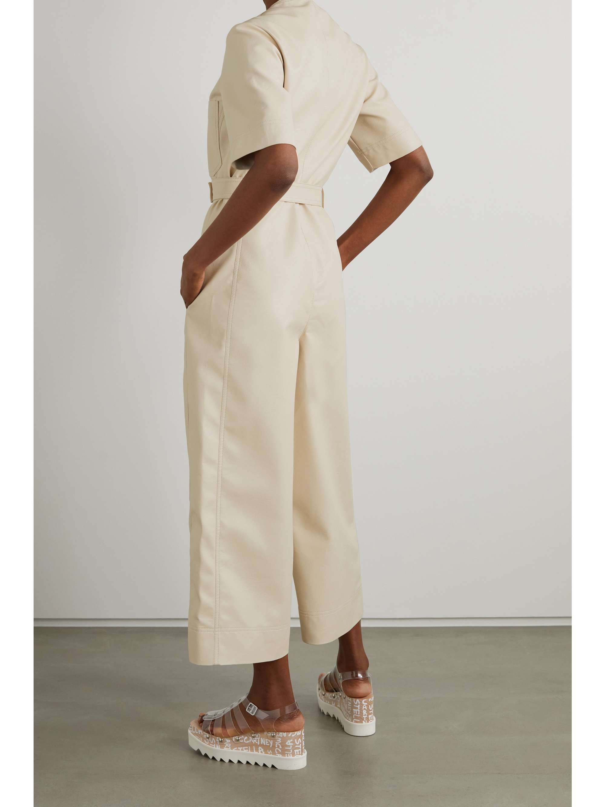 STELLA MCCARTNEY Cropped belted vegetarian leather jumpsuit