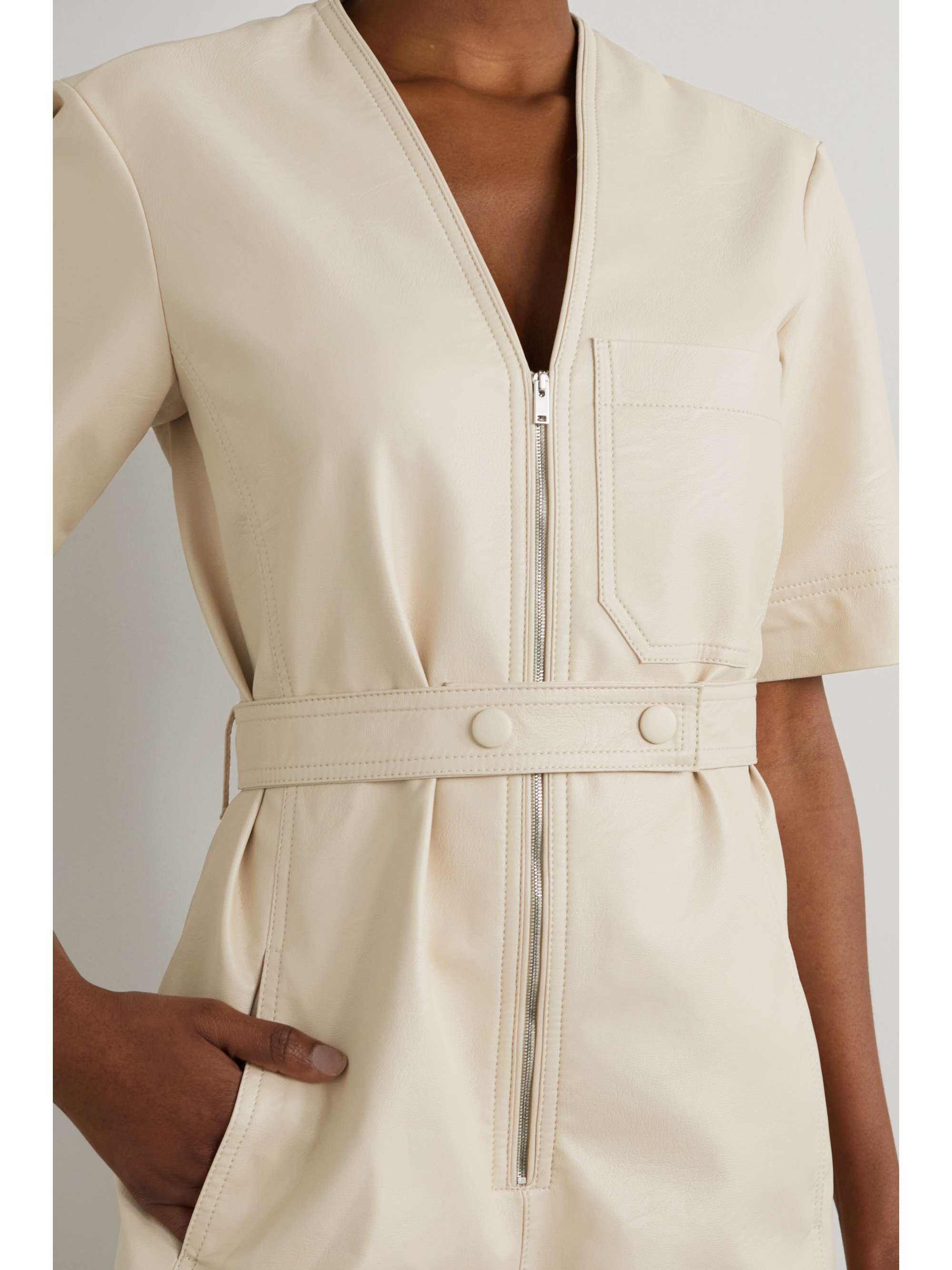 STELLA MCCARTNEY Cropped belted vegetarian leather jumpsuit