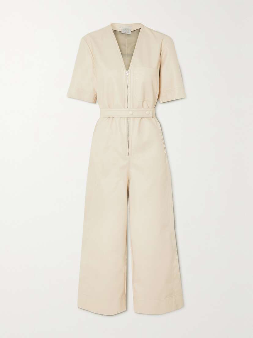 Stella McCartney Cropped Belted Vegetarian Leather Jumpsuit