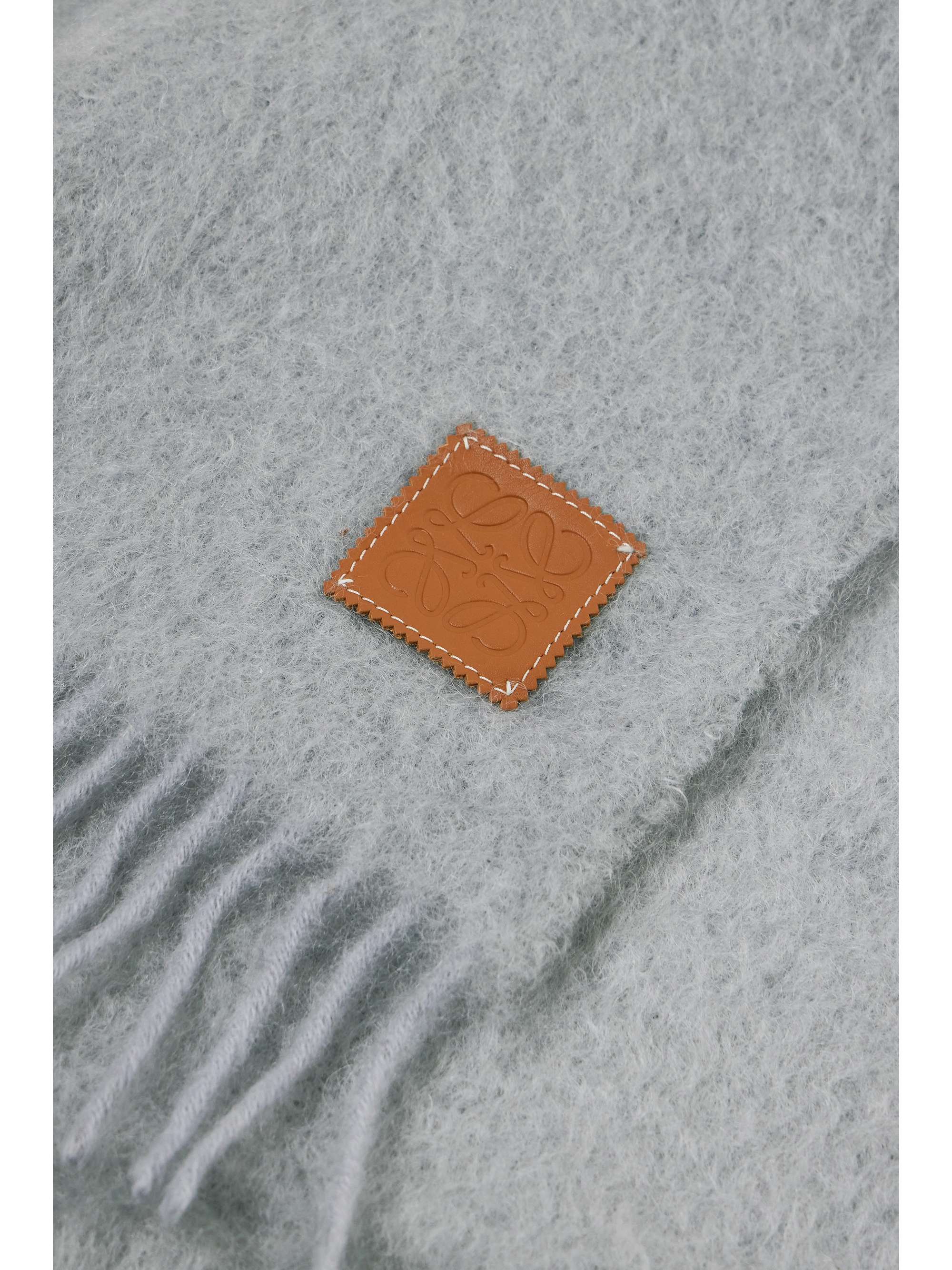 LOEWE Leather-trimmed fringed mohair-blend scarf