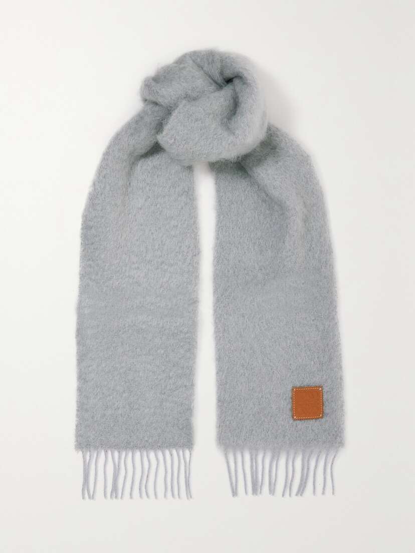 Loewe Leather-trimmed Fringed Mohair-blend Scarf