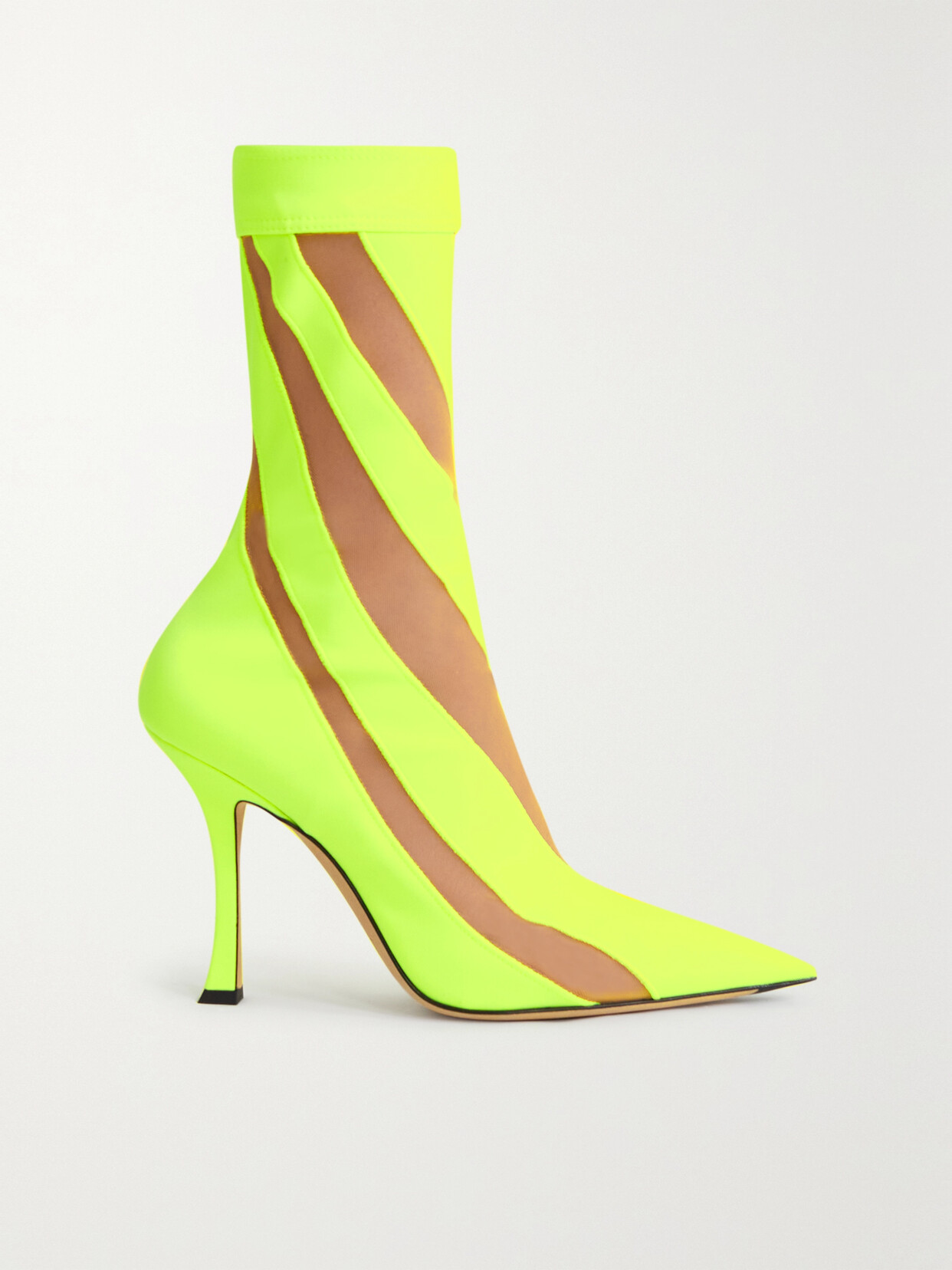 Shop Jimmy Choo + Mugler 100 Two-tone Neon Jersey And Mesh Sock Boots In Yellow