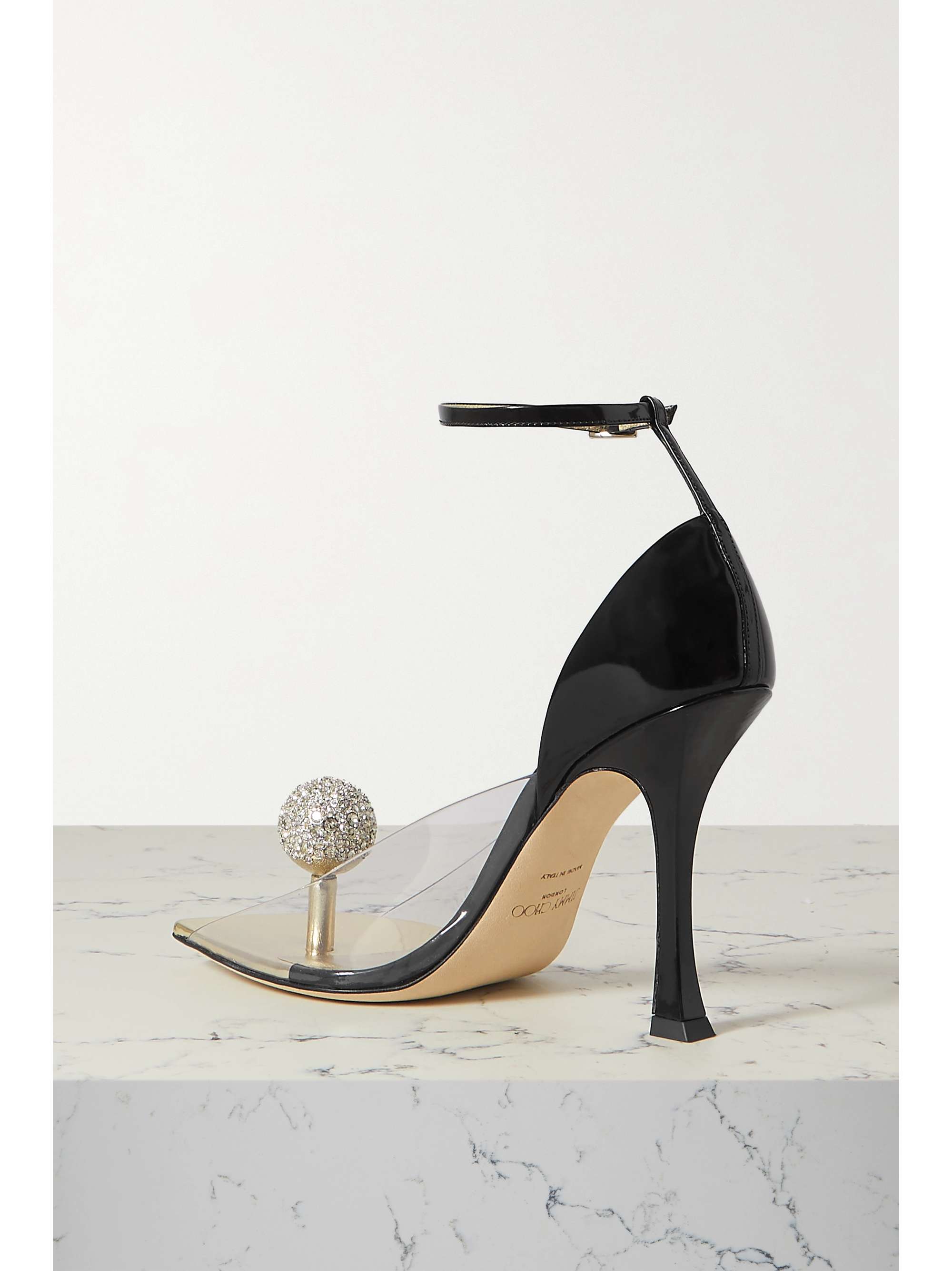 JIMMY CHOO + Mugler crystal-embellished PVC and patent-leather sandals
