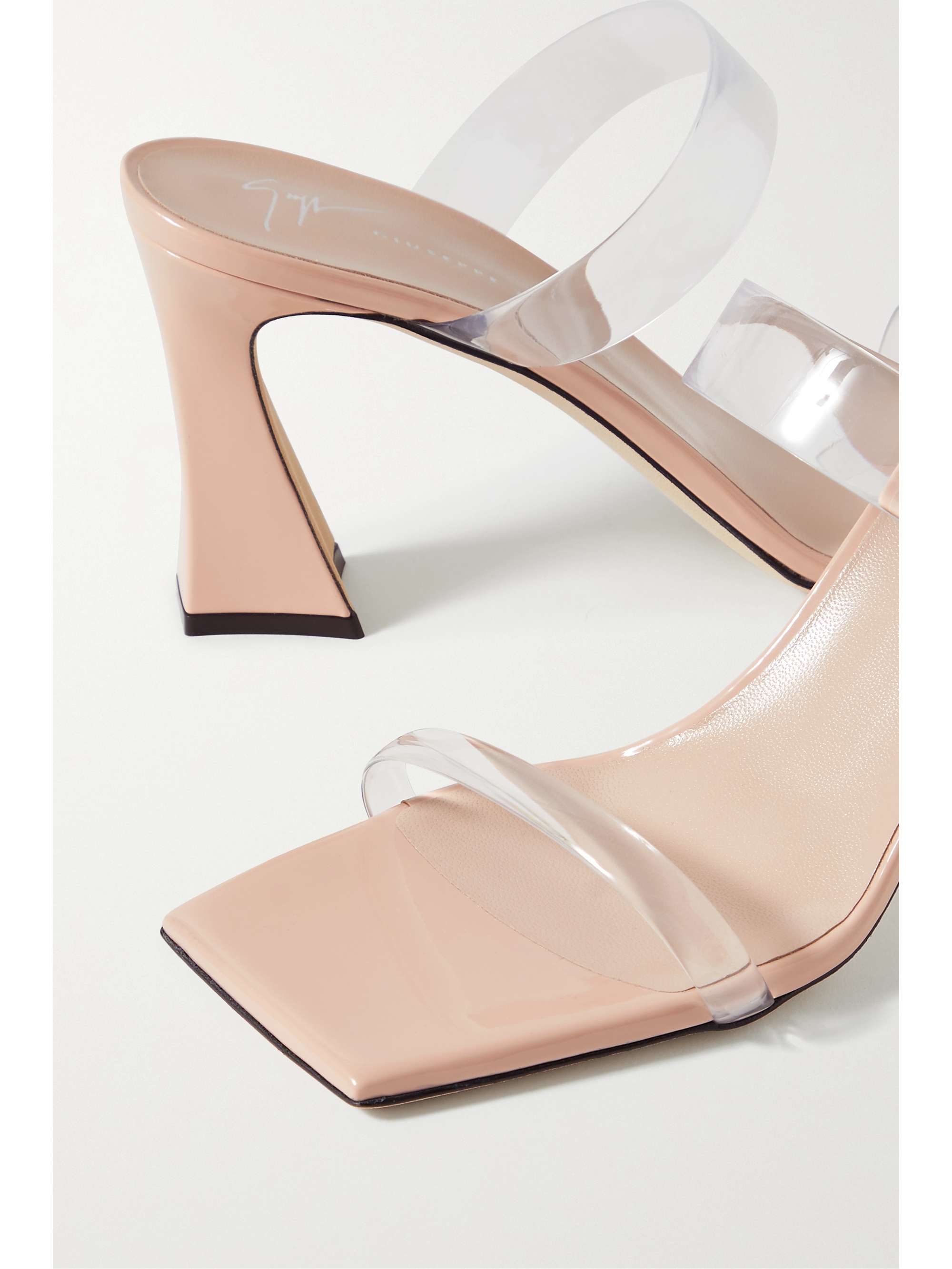 GIUSEPPE ZANOTTI Vanilla crystal-embellished metallic leather and PVC mules