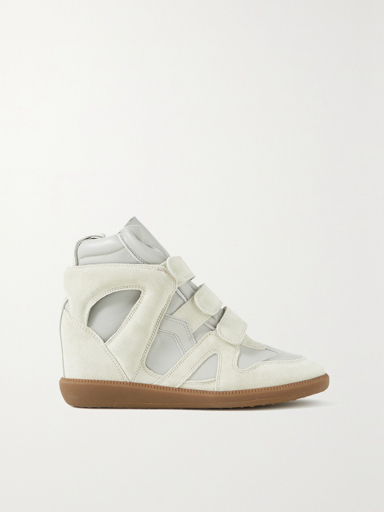 ISABEL MARANT BUCKEE SUEDE AND LEATHER WEDGE SNEAKERS