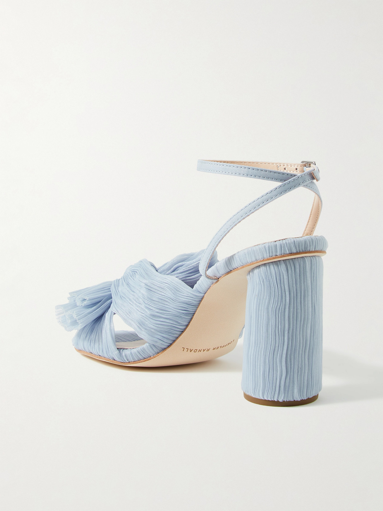 Loeffler Randall Camellia Bow-embellished Plissé-organza Sandals In Blue