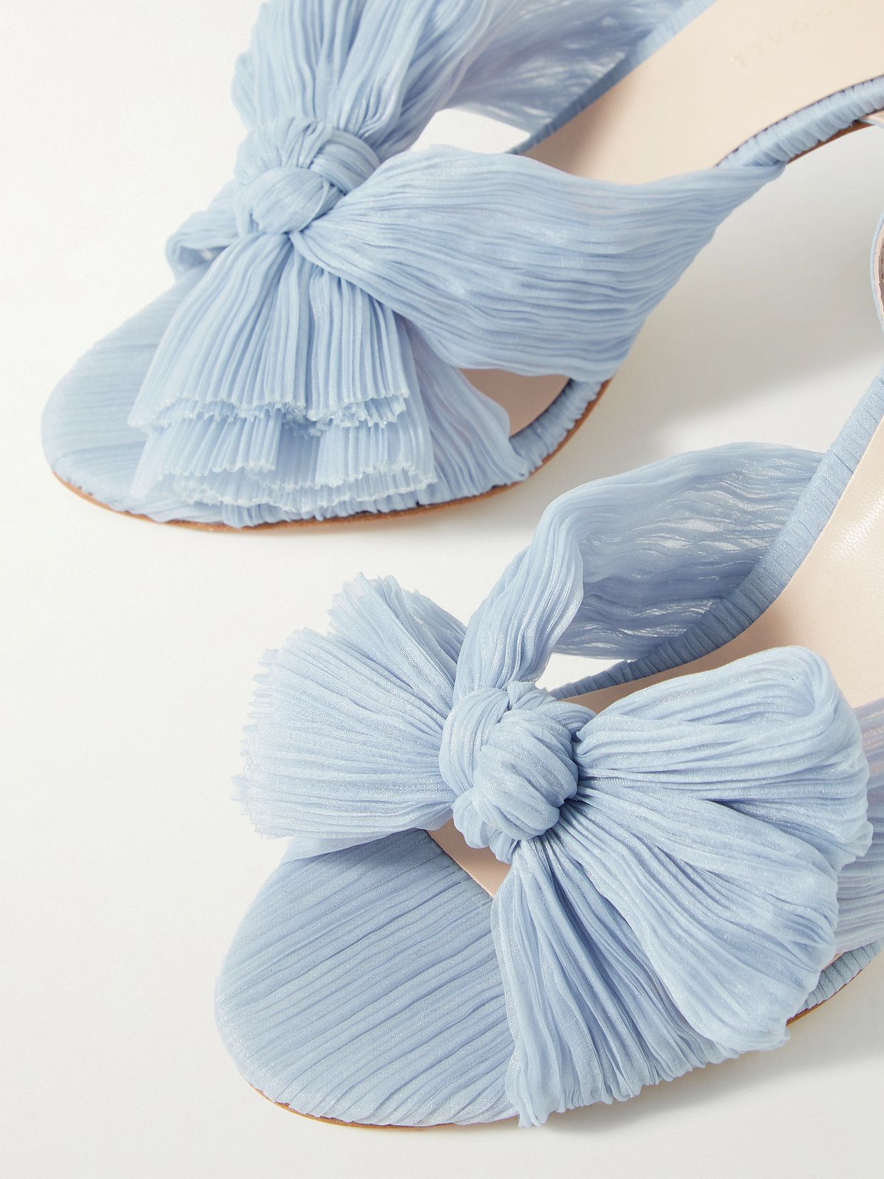 Loeffler Randall Camellia Bow-embellished Plissé-organza Sandals In Blue