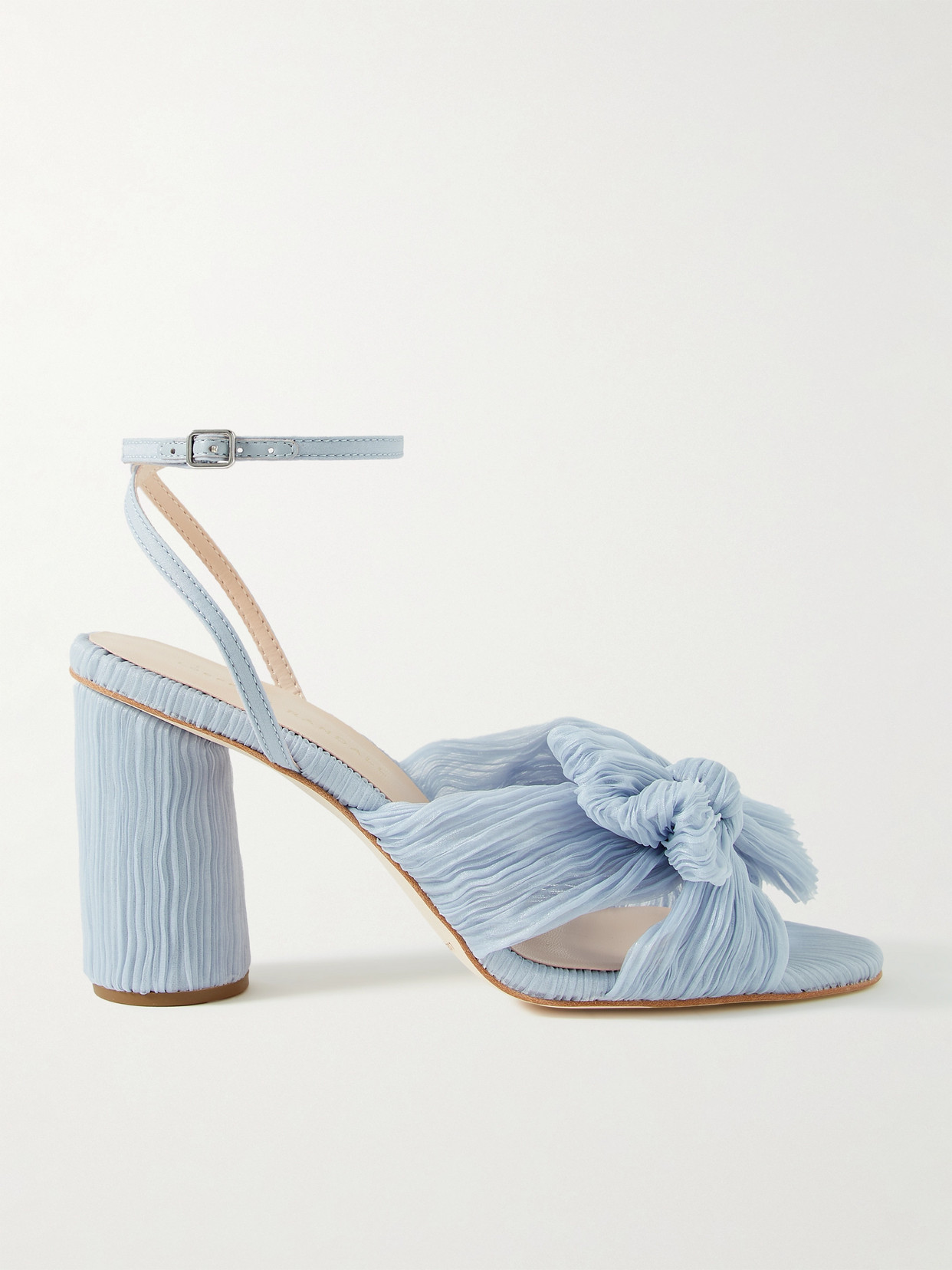 Loeffler Randall Camellia Bow-embellished Plissé-organza Sandals In Blue