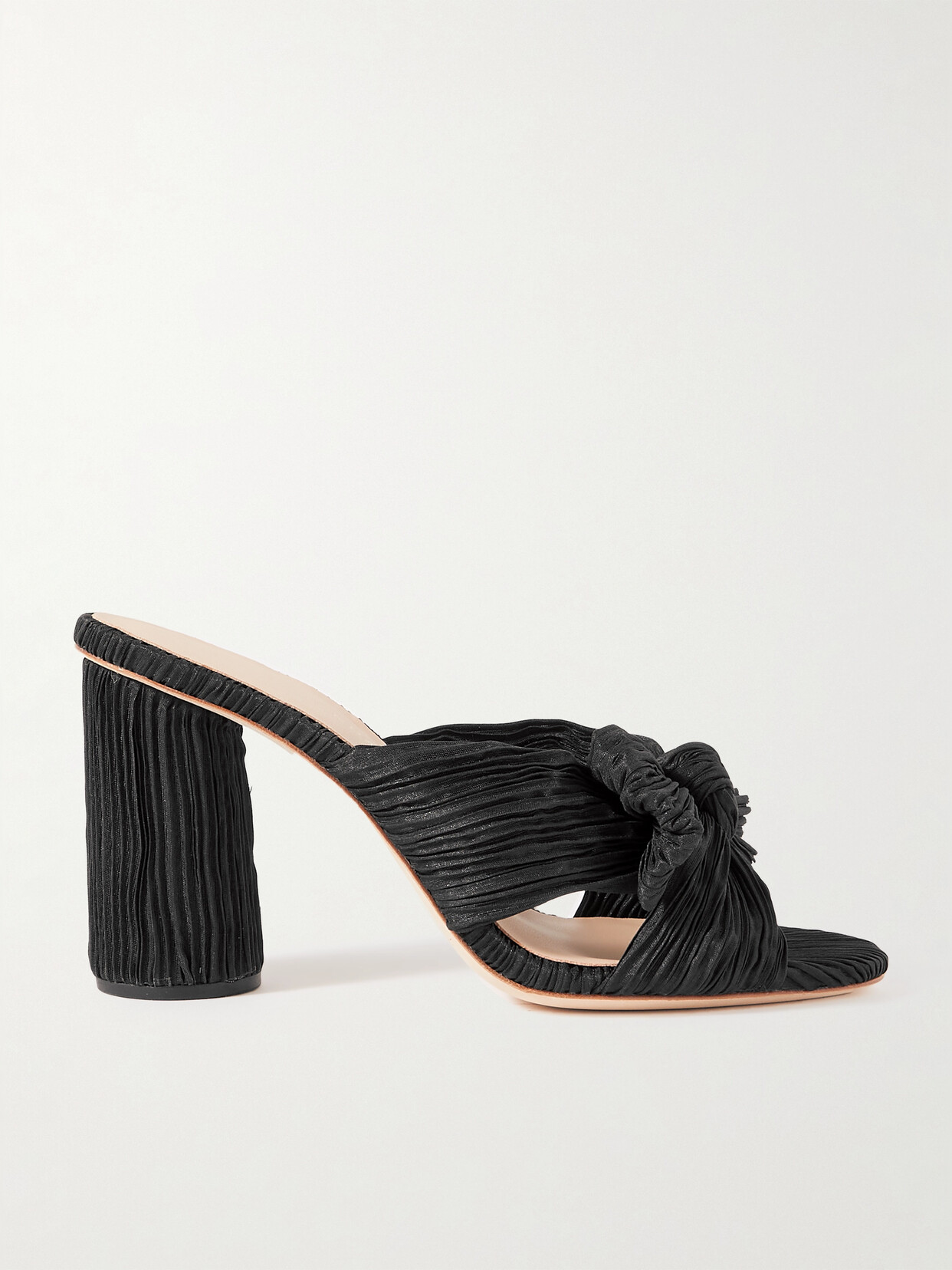 LOEFFLER RANDALL PENNY BOW-EMBELLISHED PLISSÉ-LAMÉ MULES