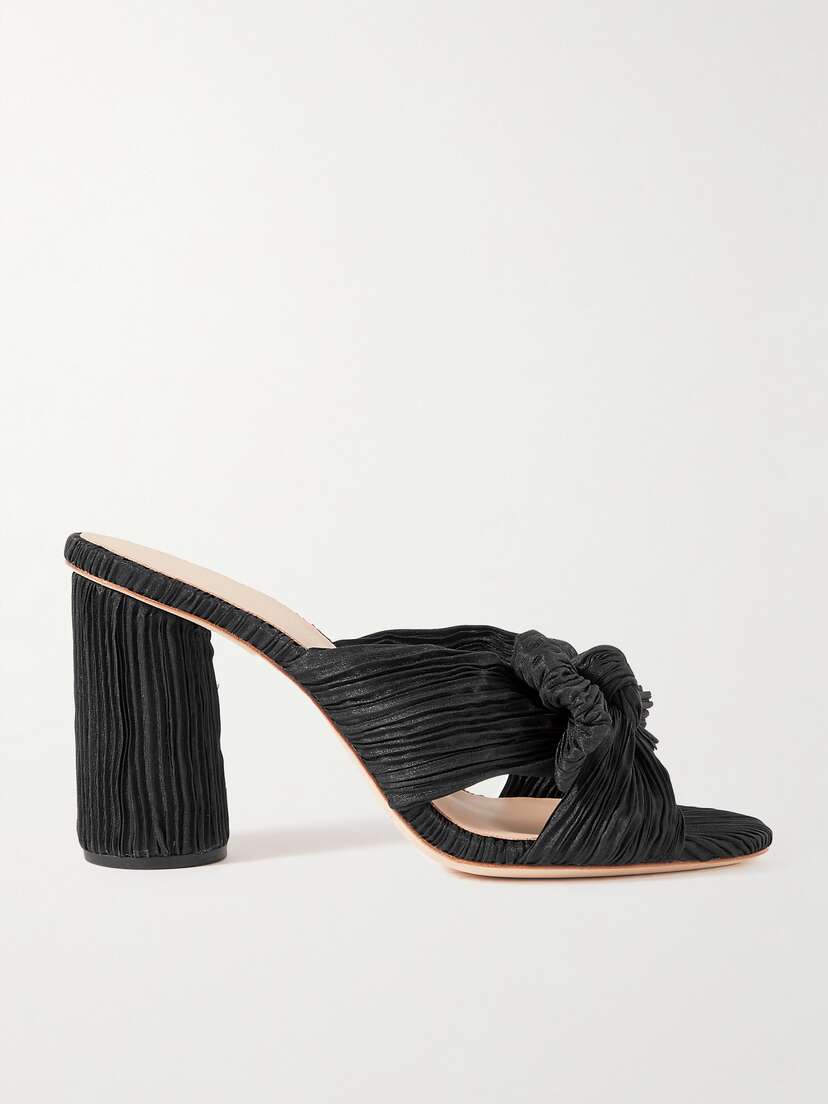Loeffler Randall Penny Bow-embellished Plissé-lamé Mules