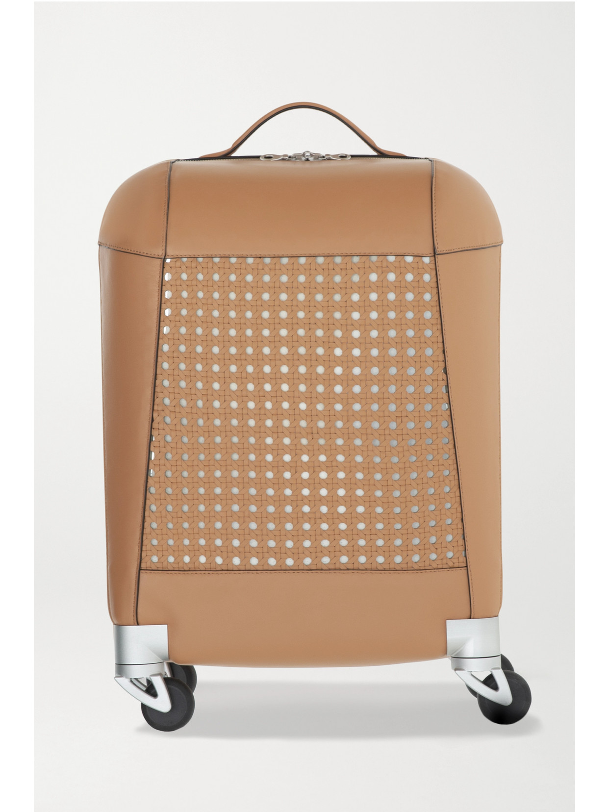 Aviteur Paneled Woven Leather Carry-on Suitcase In Tan