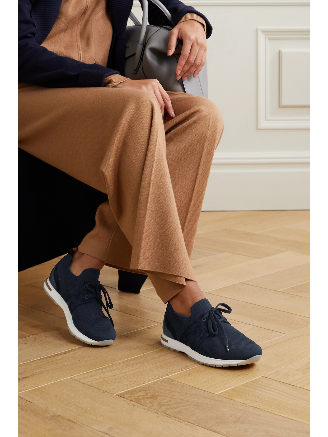 Loro Piana Flexy Lady Wool, Leather And Suede Sneakers In Blue