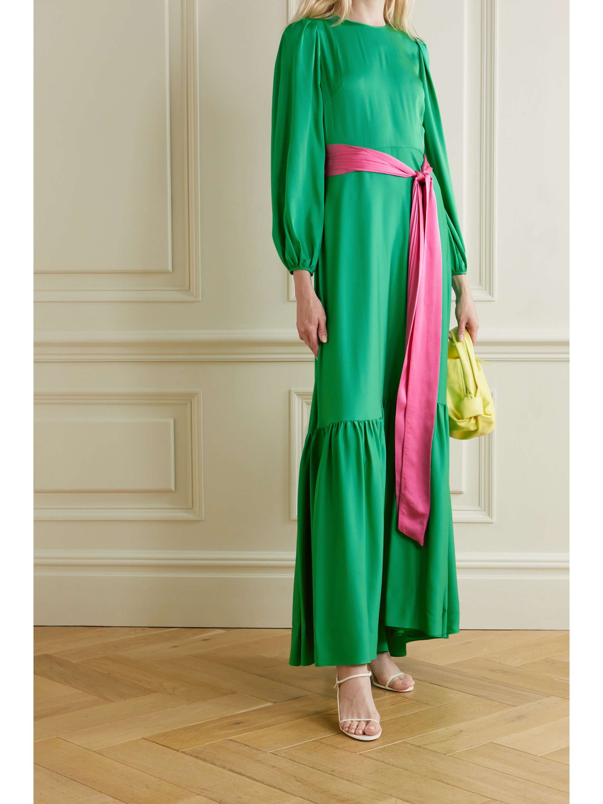 Green Amabel belted silk-blend crepe 