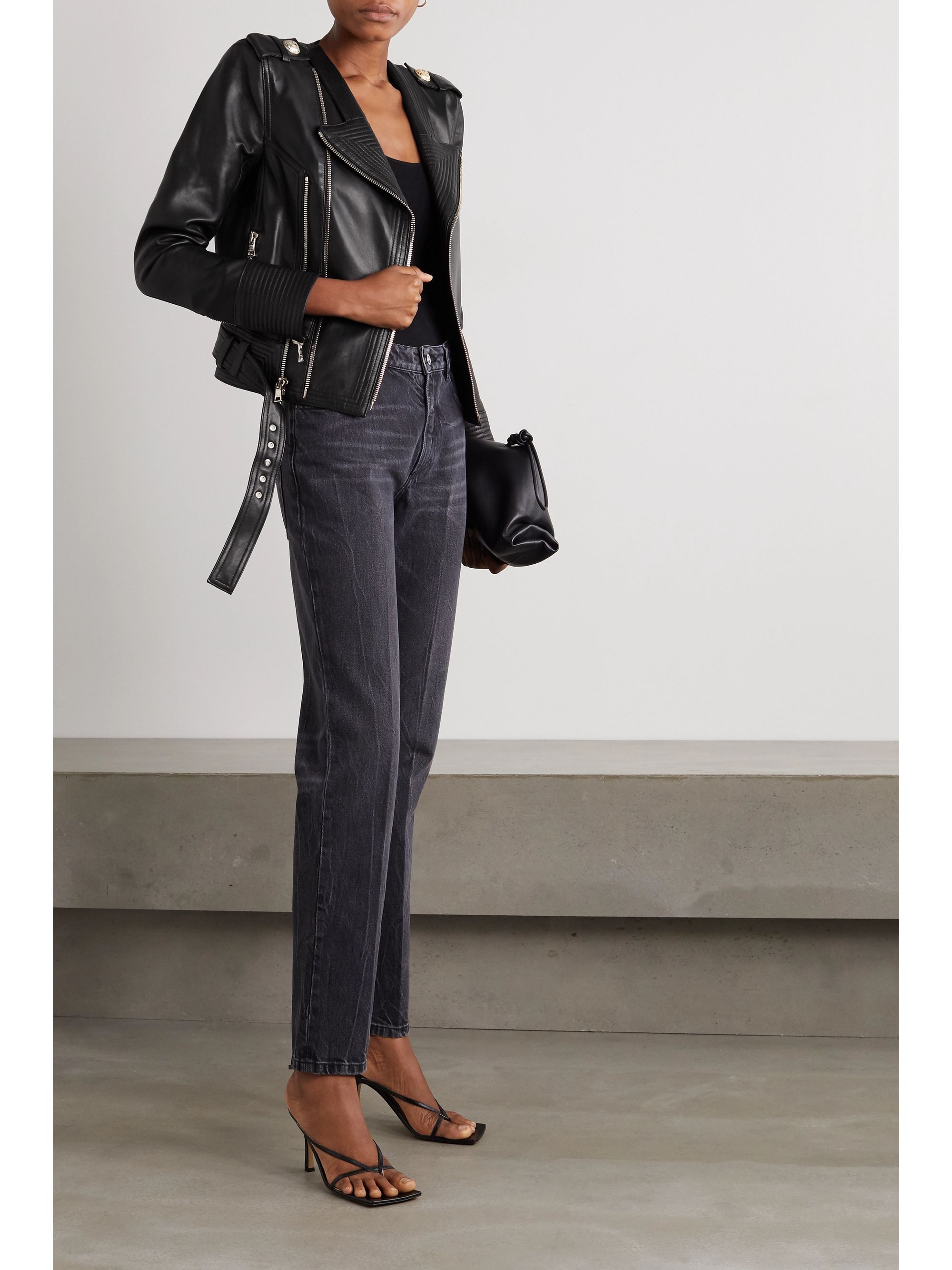 balmain biker leather jacket