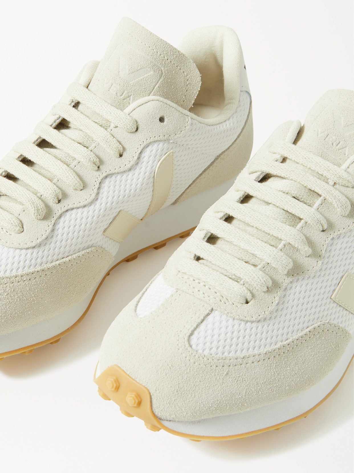 Shop Veja + Net Sustain Rio Branco Leather-trimmed Suede And Mesh Sneakers In White