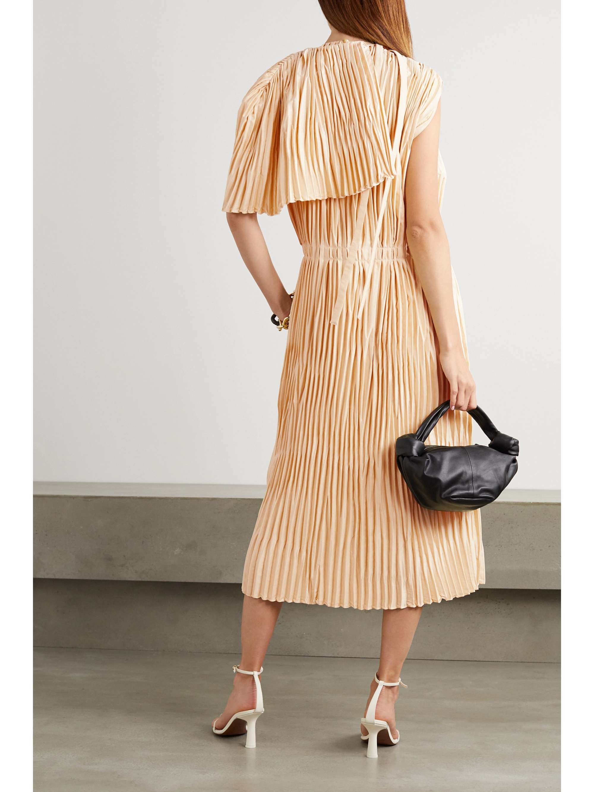 JIL SANDER Cape-effect pleated satin midi dress