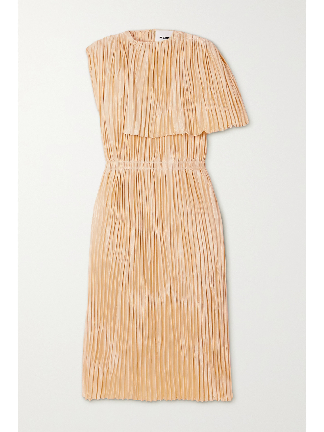 Jil Sander Cape-effect Pleated Satin Midi Dress In Cream