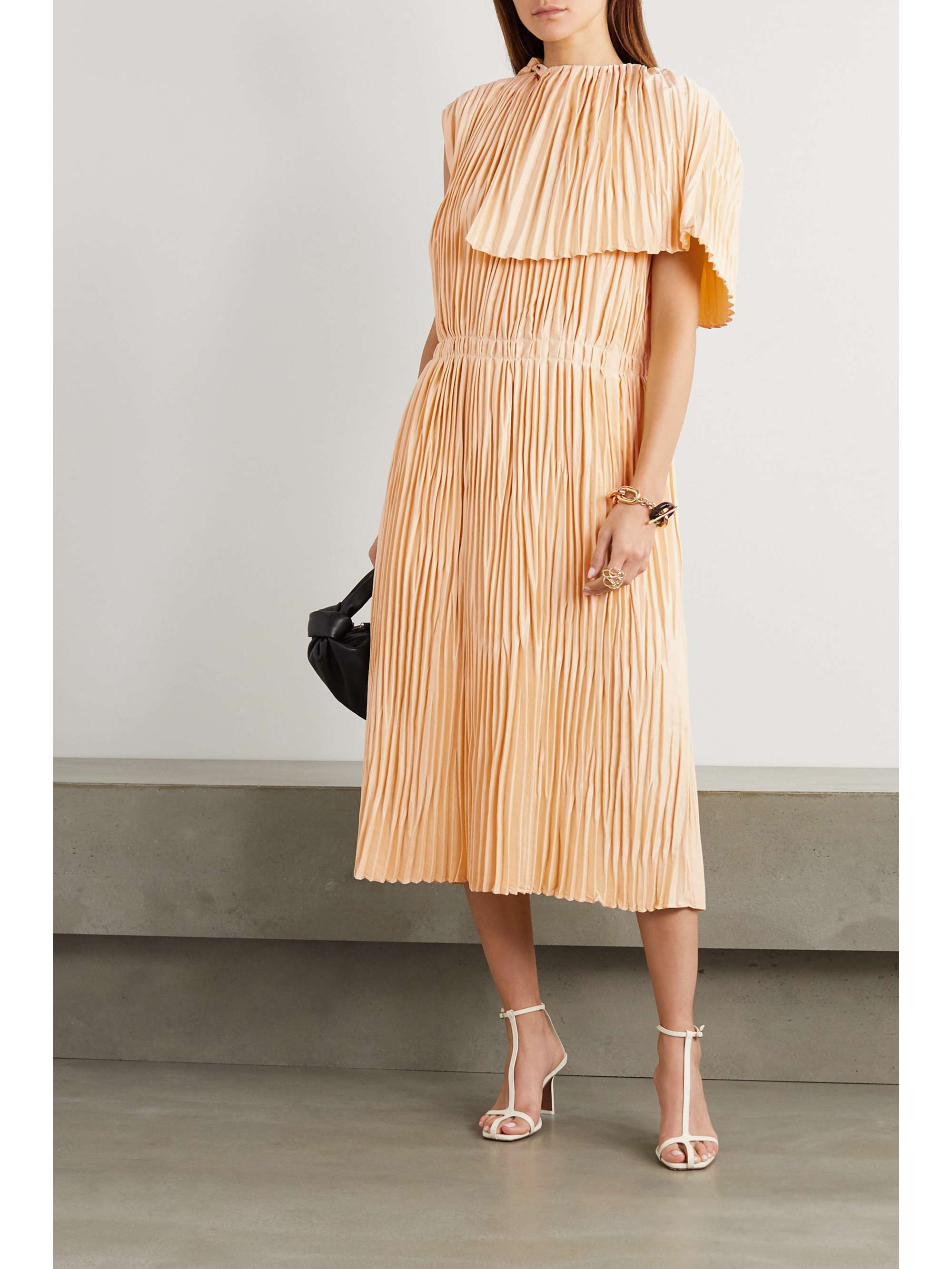 JIL SANDER Cape-effect pleated satin midi dress