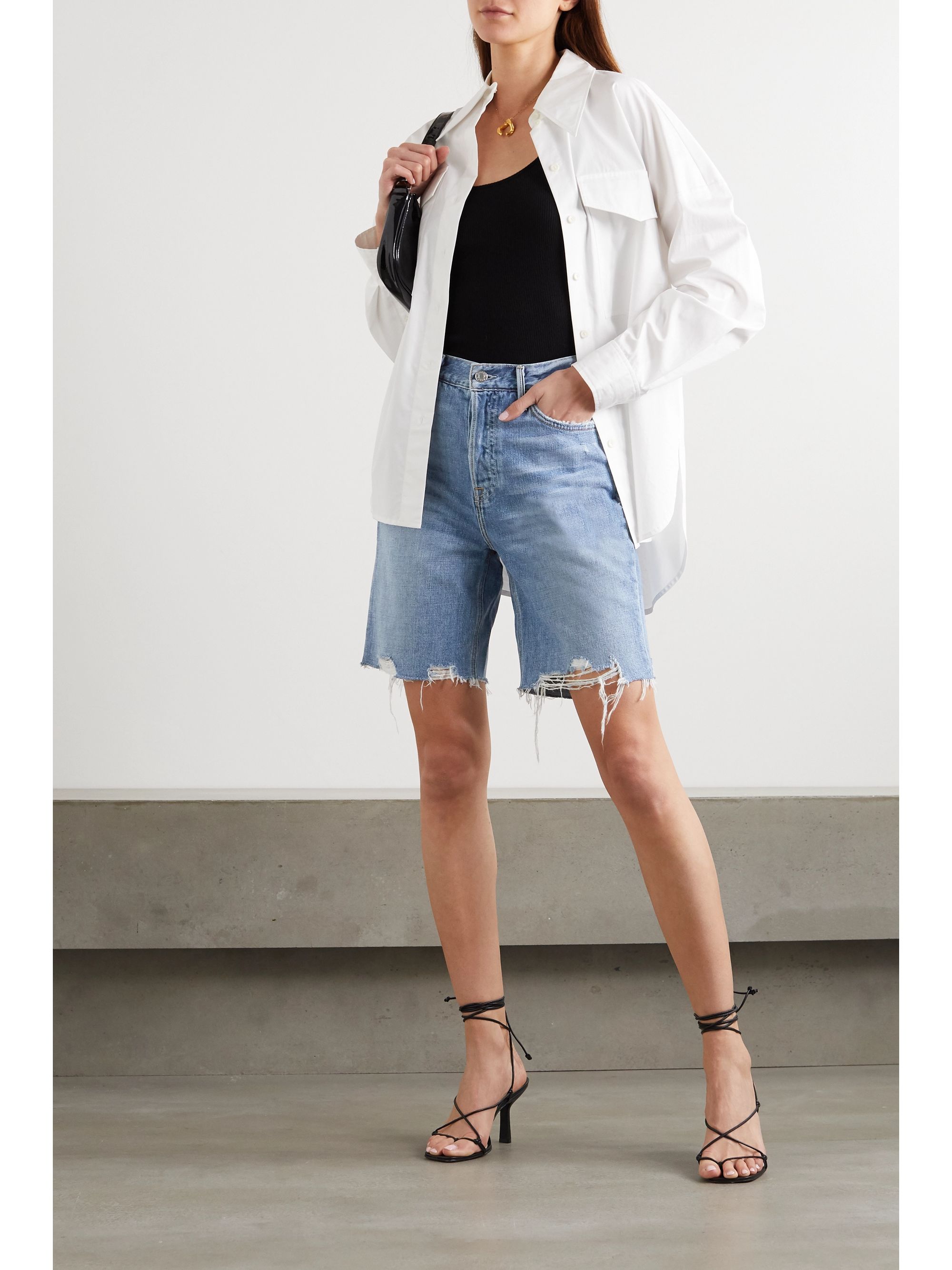 ripped denim bermuda shorts